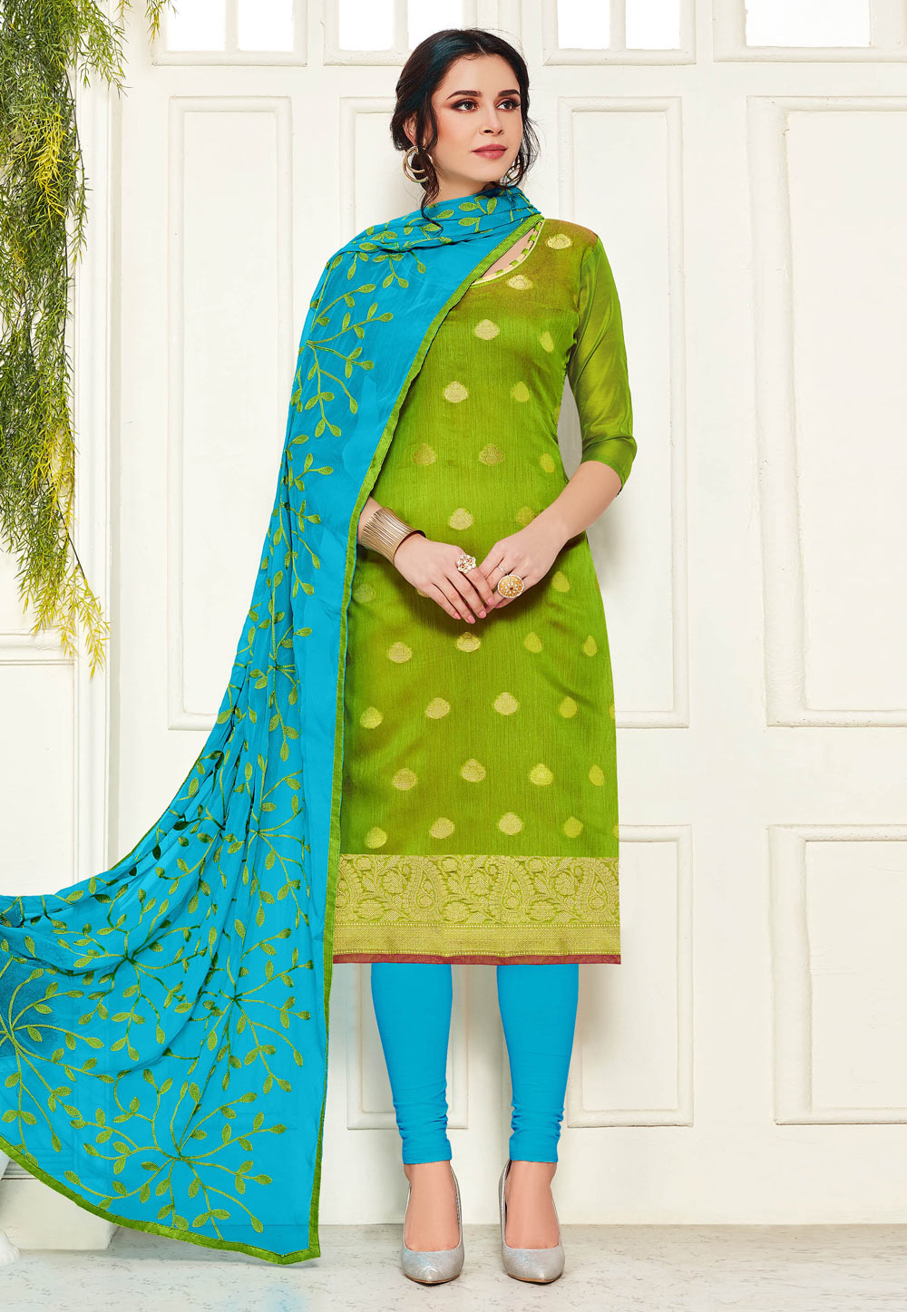 Light Green Banarasi Churidar Salwar Suit 242297