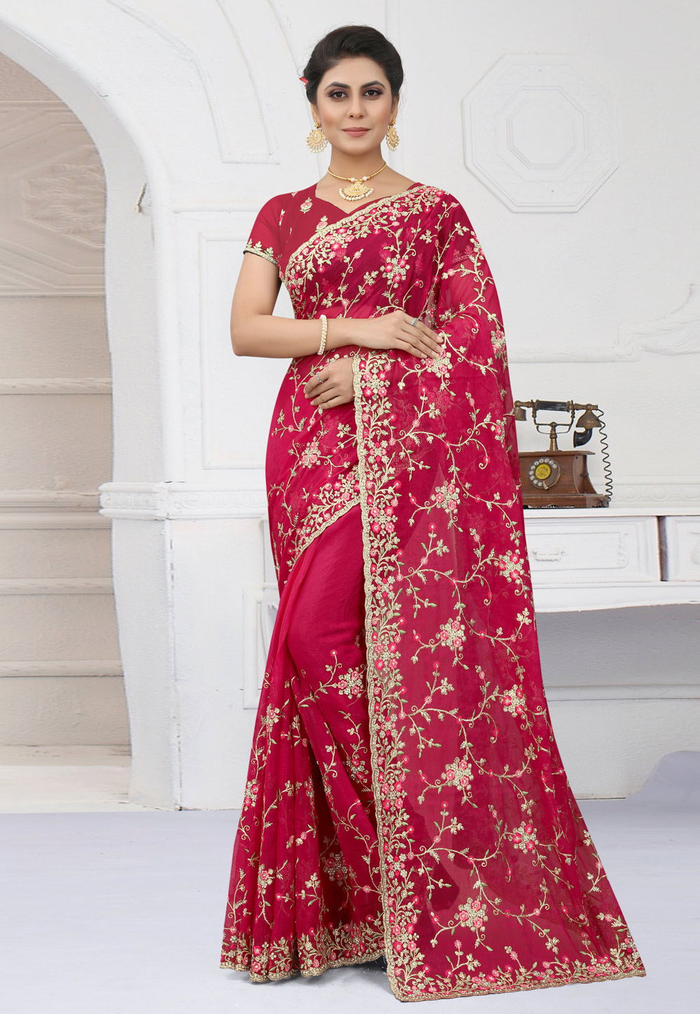 Pink Shimmer Saree With Blouse 249715