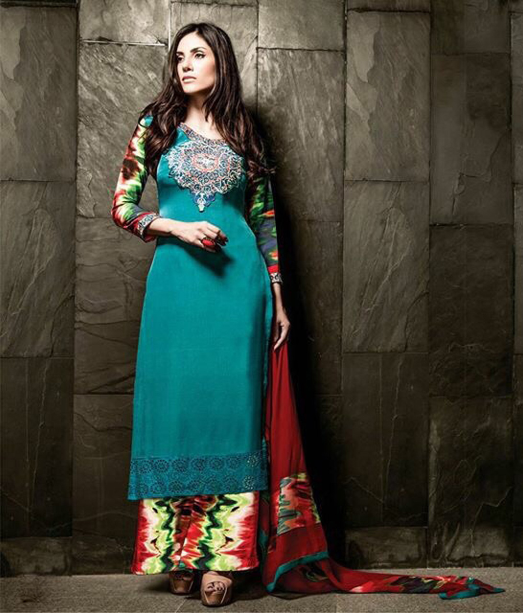 Turquoise Georgette Kameez With Palazzo Pant 58029