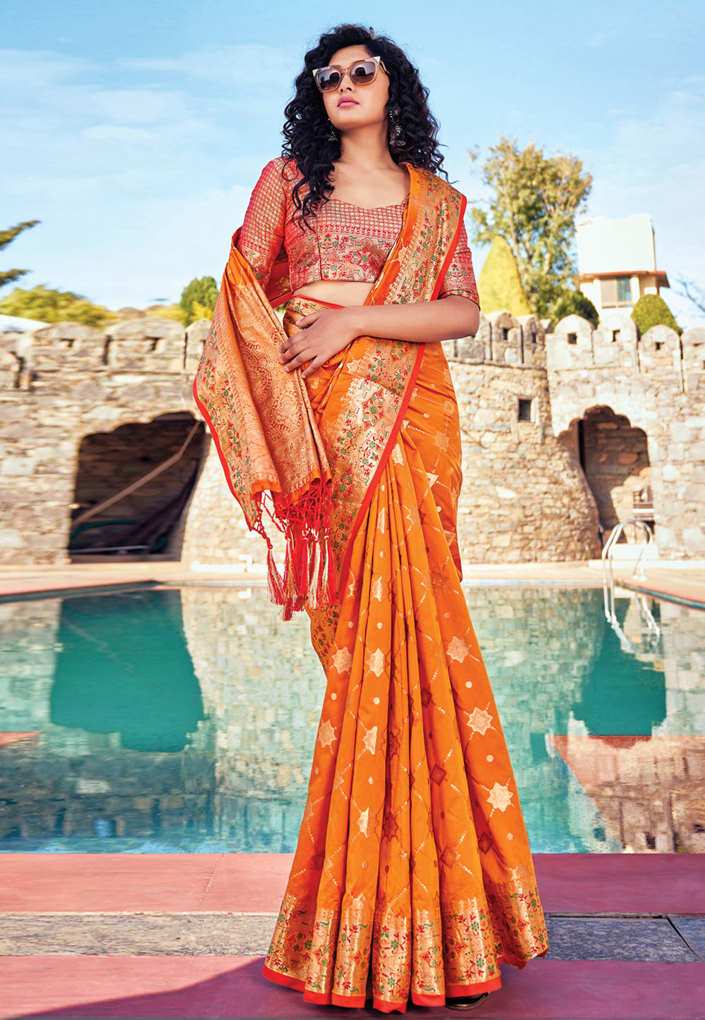 Orange Banarasi Silk Festival Wear Saree 242407