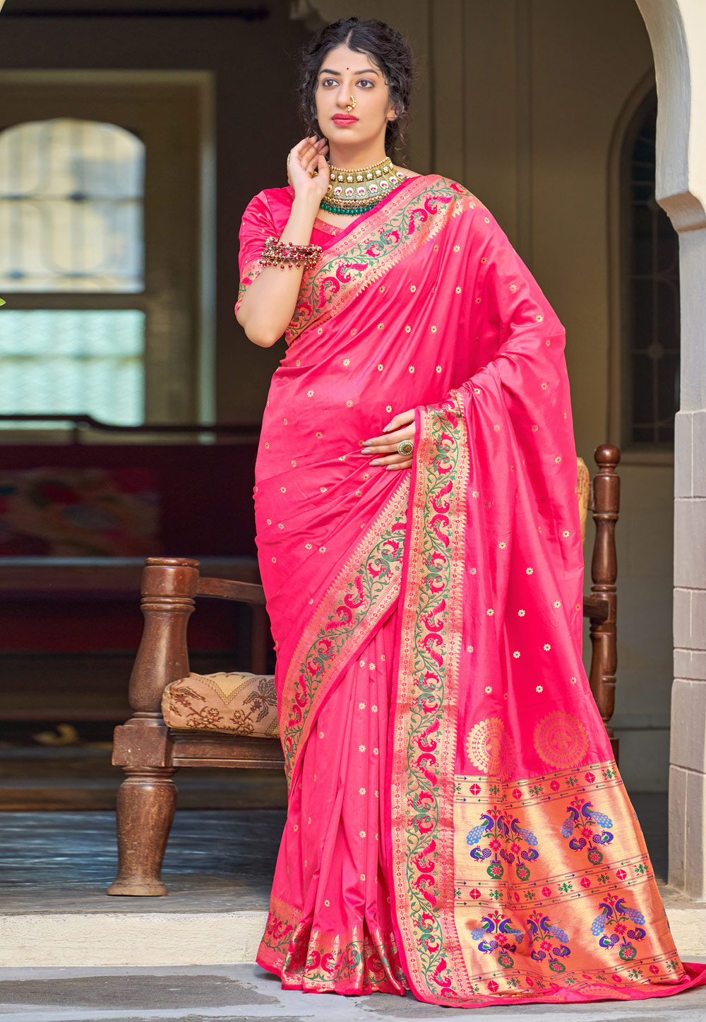 Pink Banarasi Silk Paithani Saree 236856