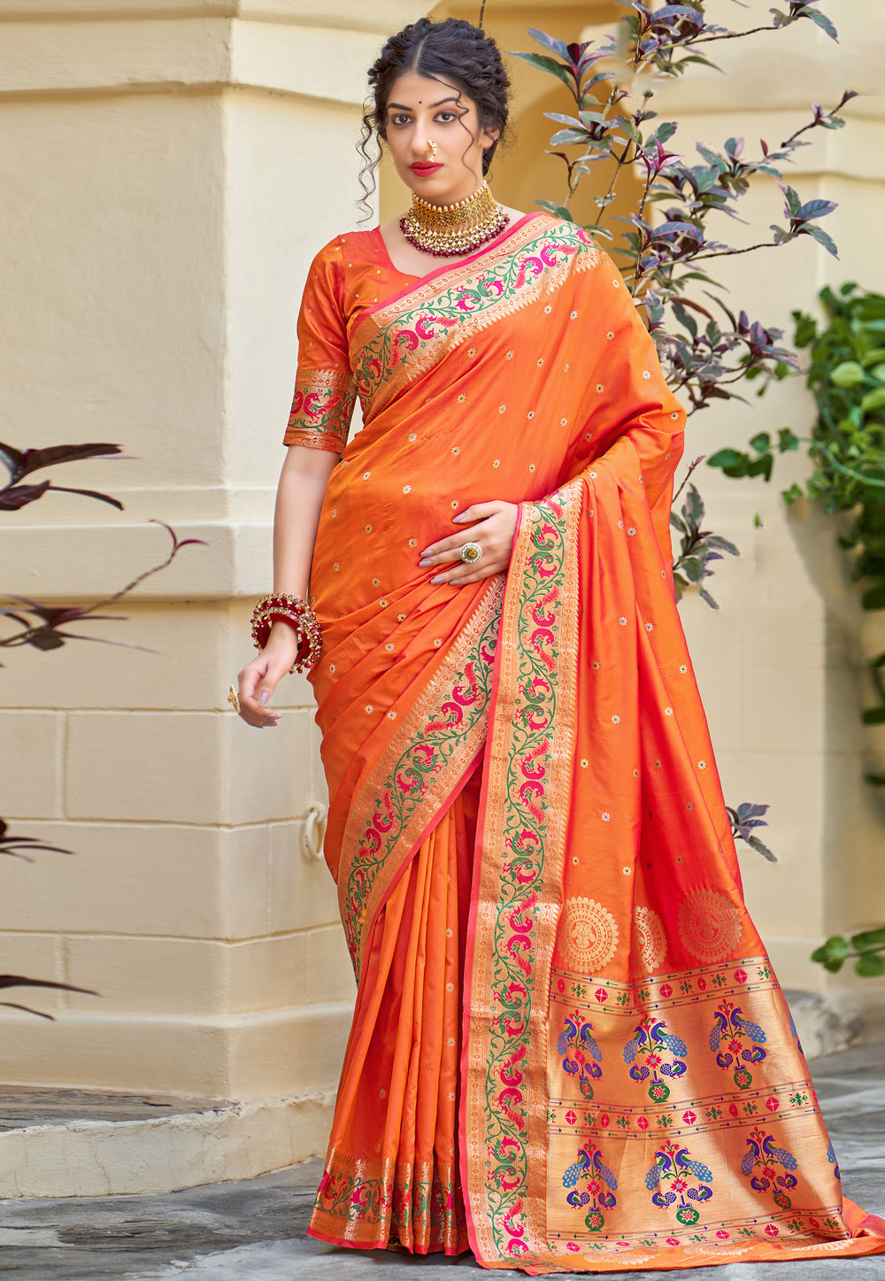 Orange Banarasi Silk Paithani Saree 236858