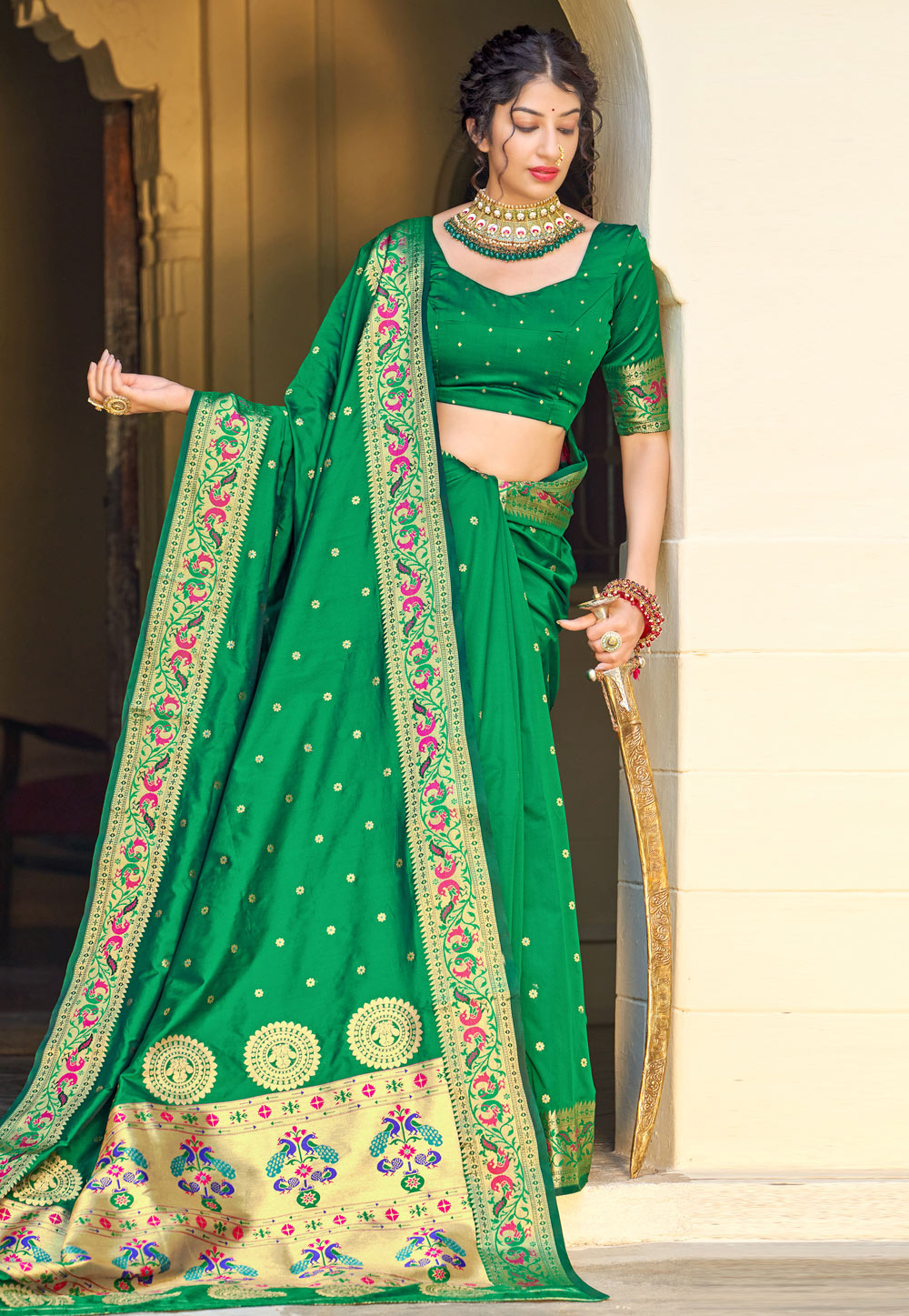 Green Banarasi Silk Paithani Saree 236859