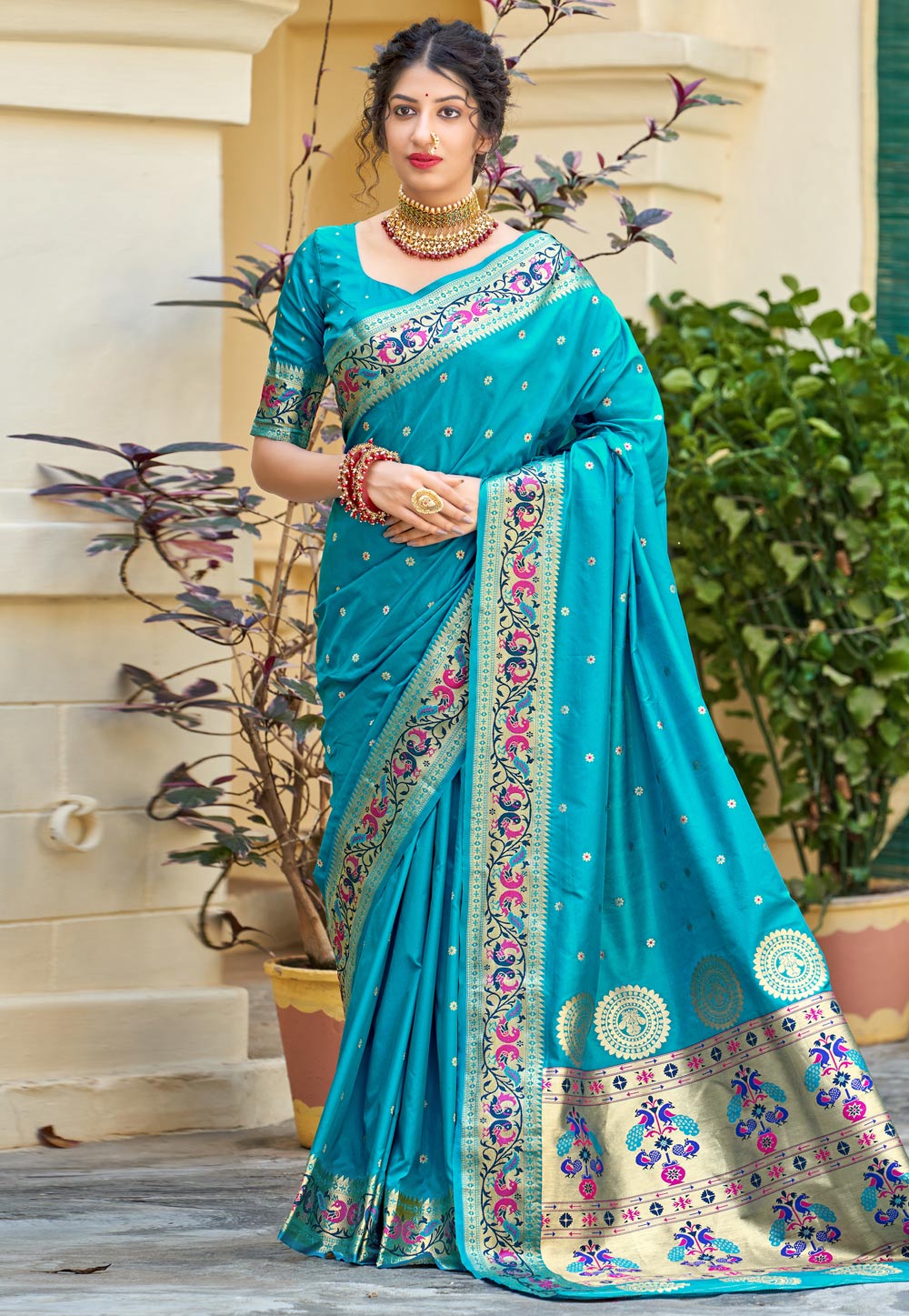 Sky Blue Banarasi Silk Paithani Saree 236861