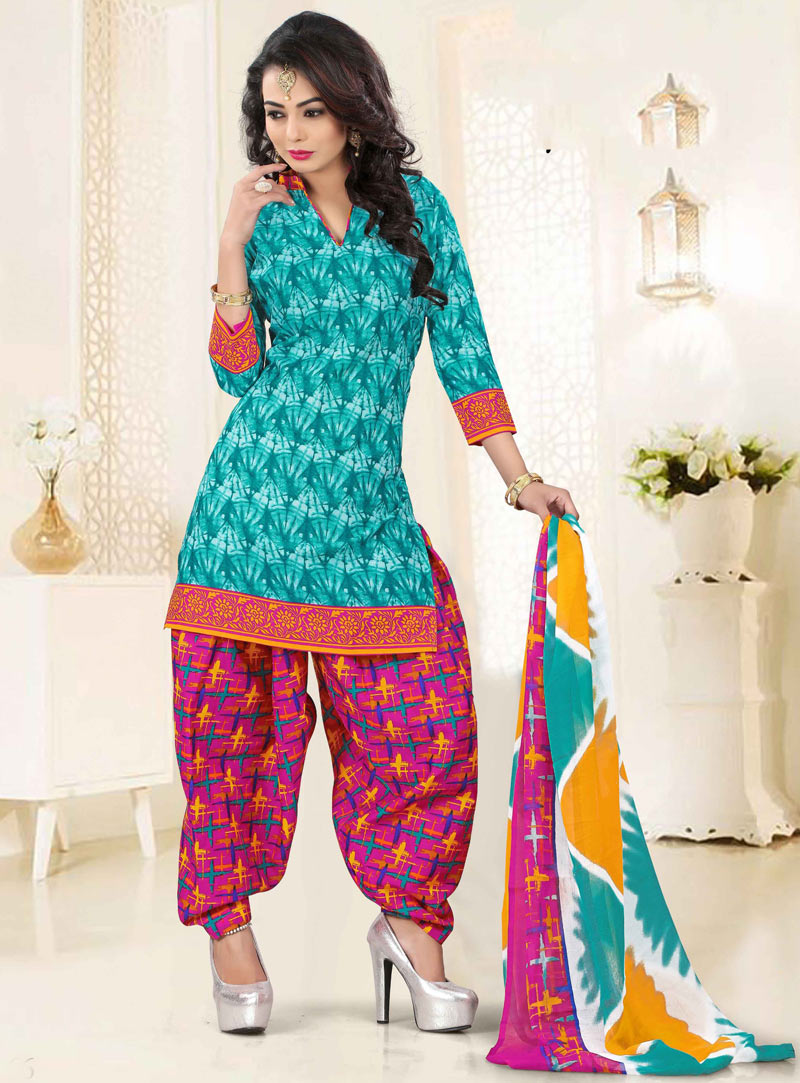 Turquoise Cotton Punjabi Suit 86562