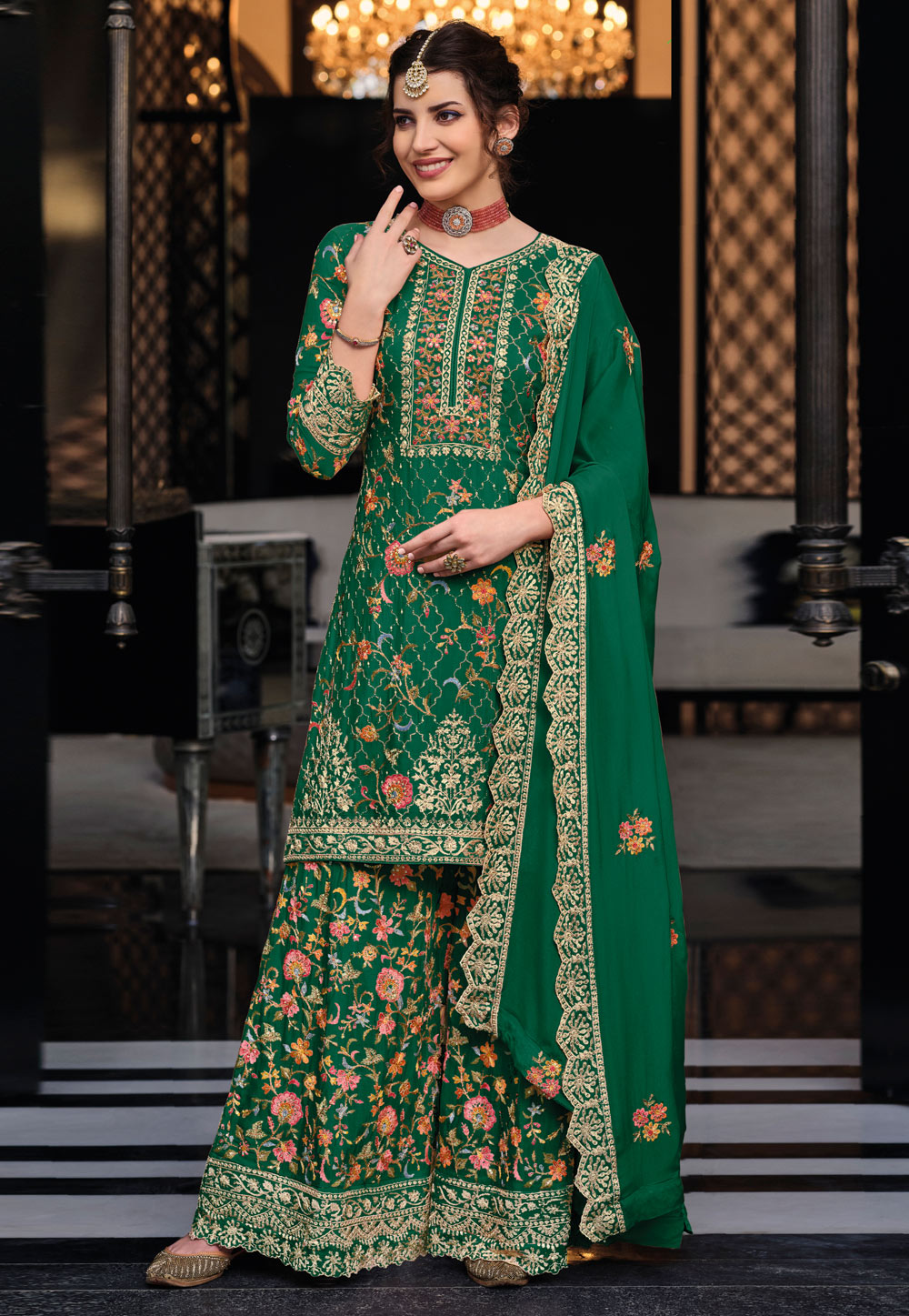 Green Chinon Palazzo Suit 258802