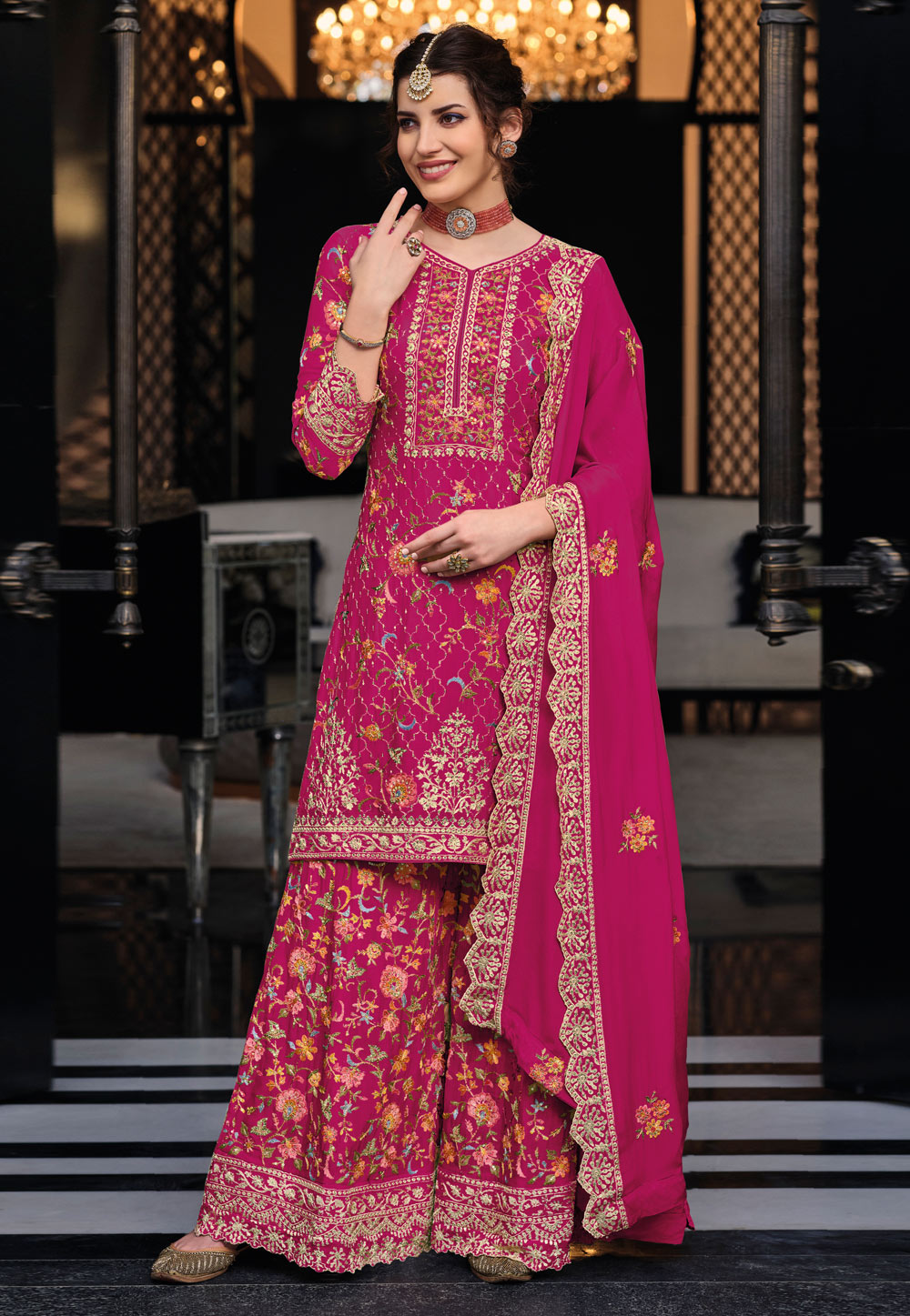 Pink Chinon Pakistani Suit 258803
