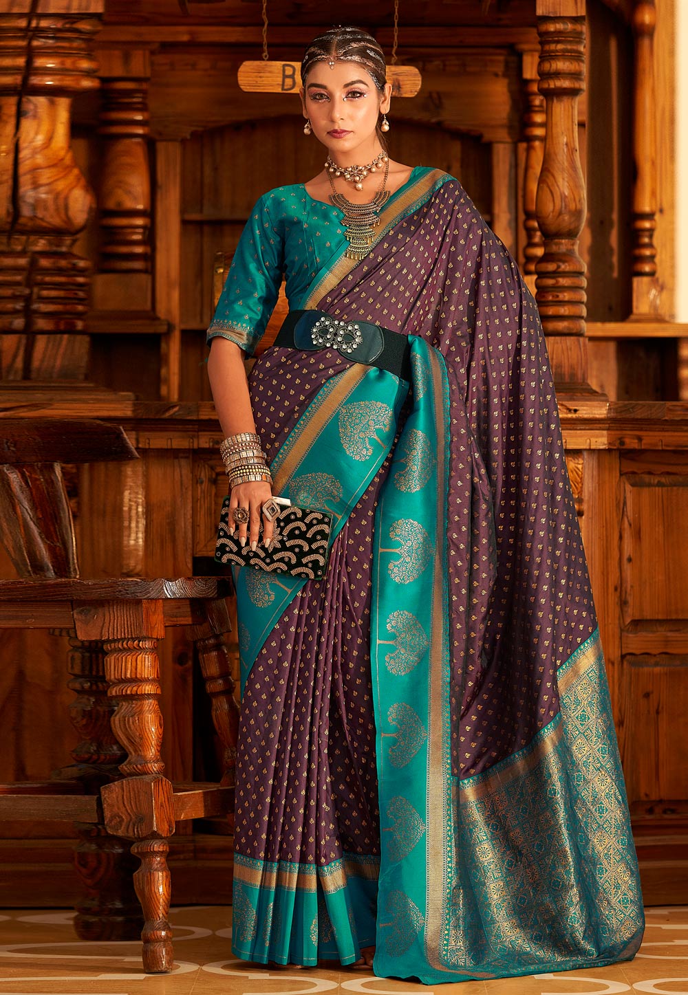 Wine Banarasi Saree 266336