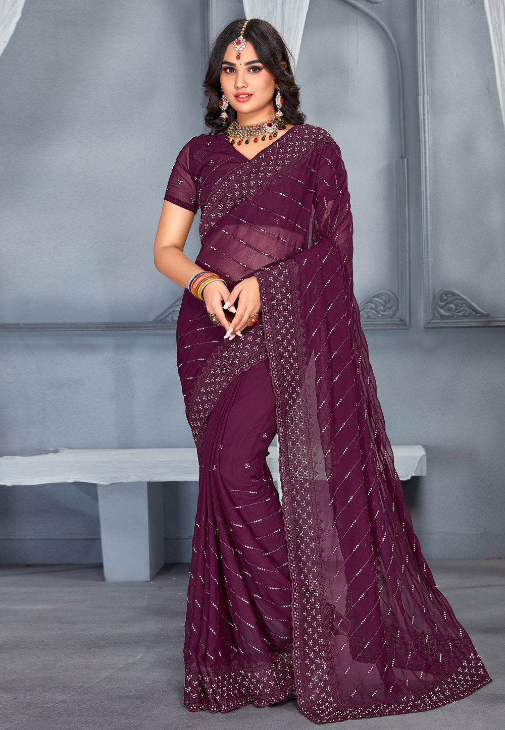 Purple Georgette Saree With Blouse 250341