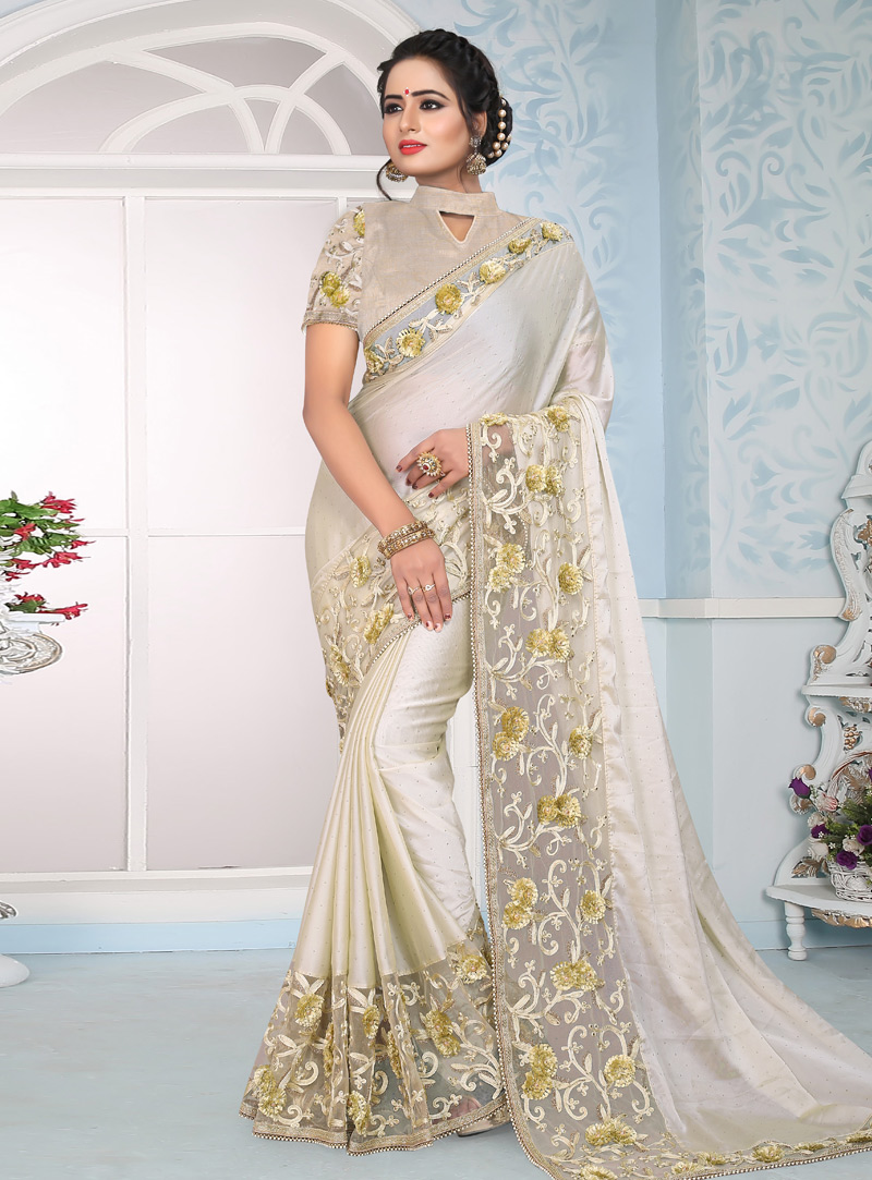 Off White Silk Saree With Blouse 153683