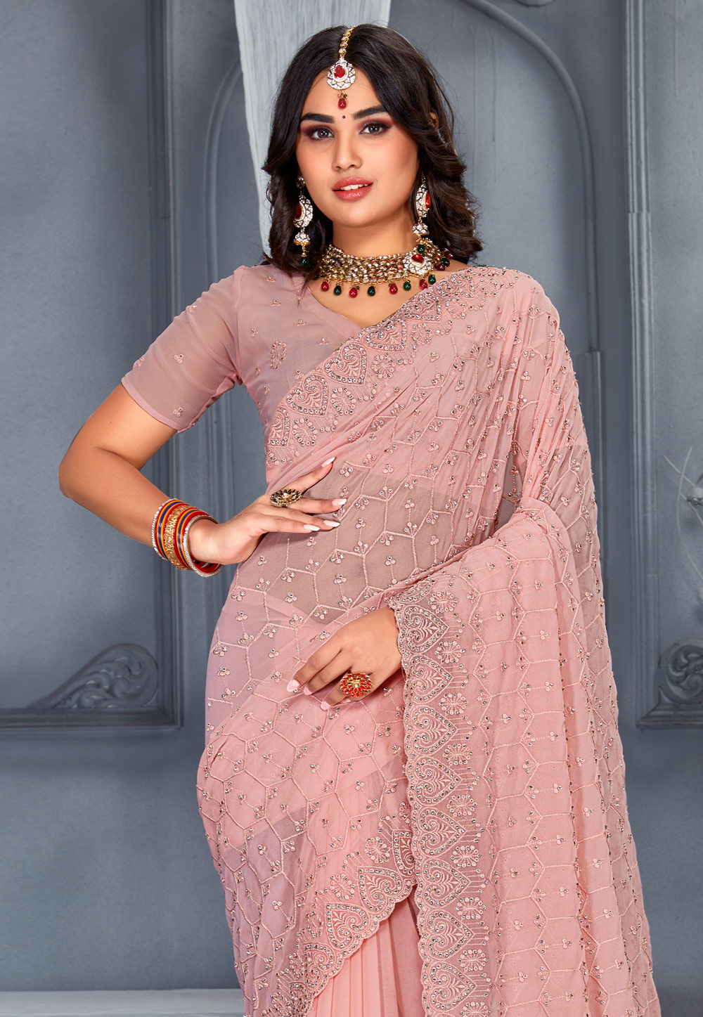 Mint Green And Pink Kalaapi Silk Saree With Beautiful Blouse – Bahuji -  Online Fashion & Lifestyle Store