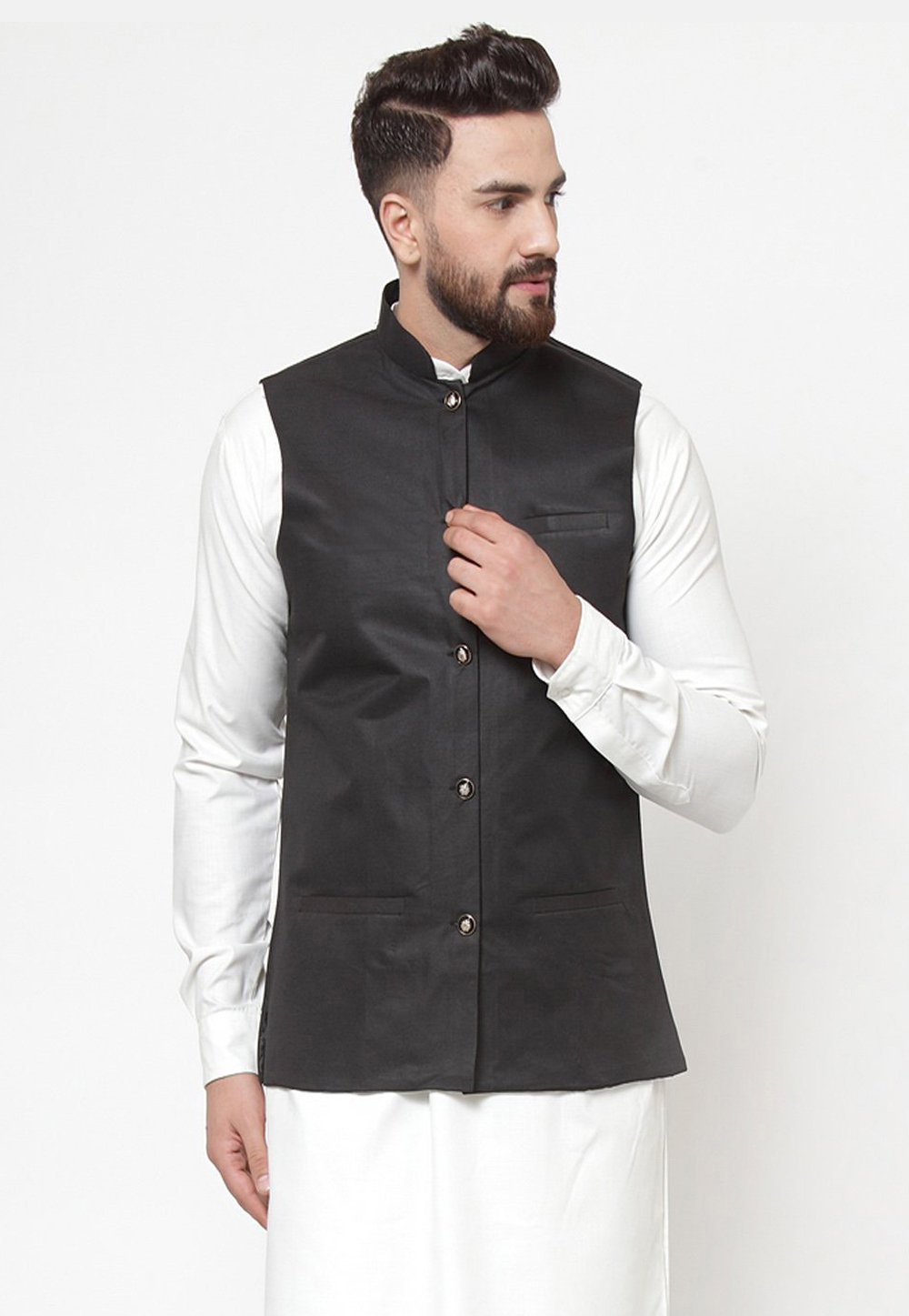 Black Cotton Nehru Jacket 216250