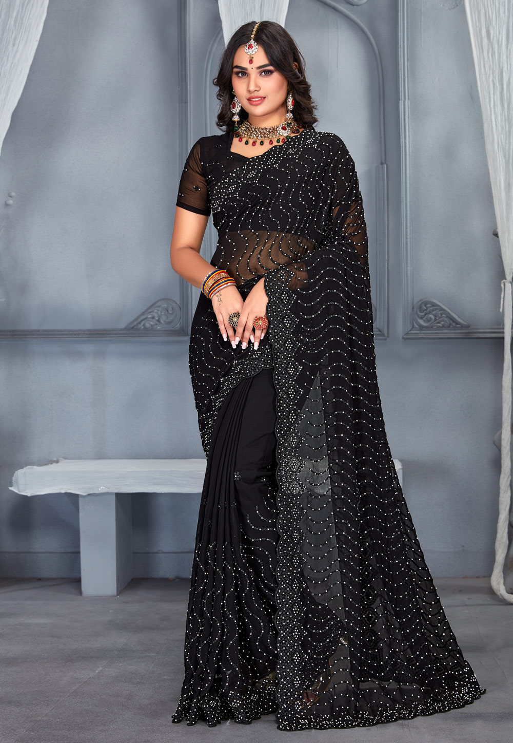 Black Georgette Saree With Blouse 250343