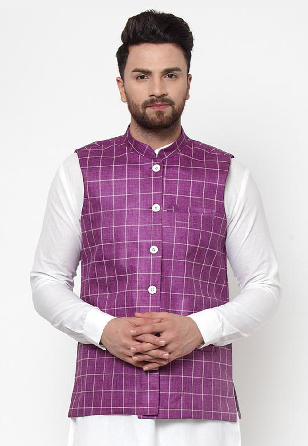 Purple Cotton Nehru Jacket 216251