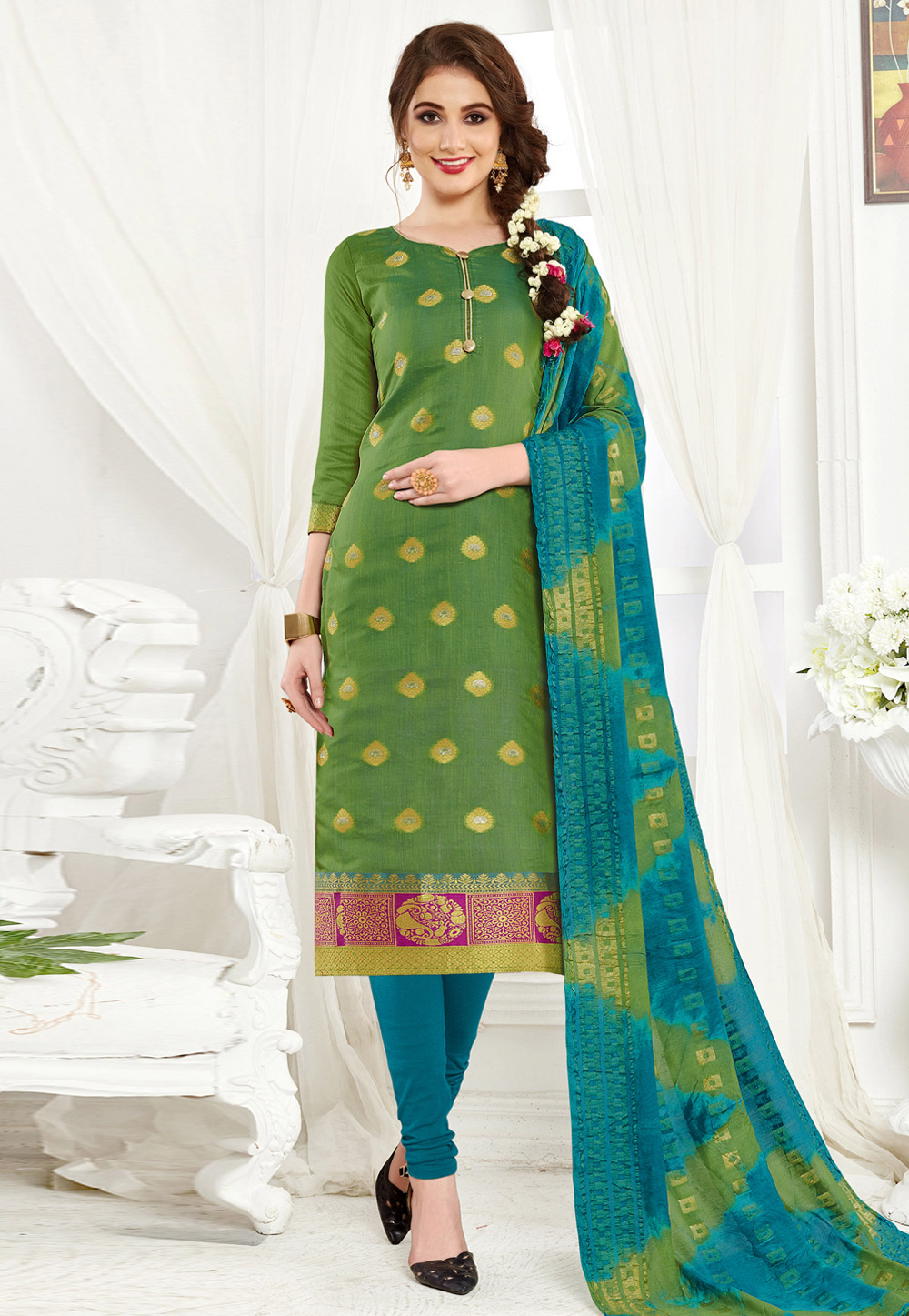 Green Banarasi Churidar Suit 243020