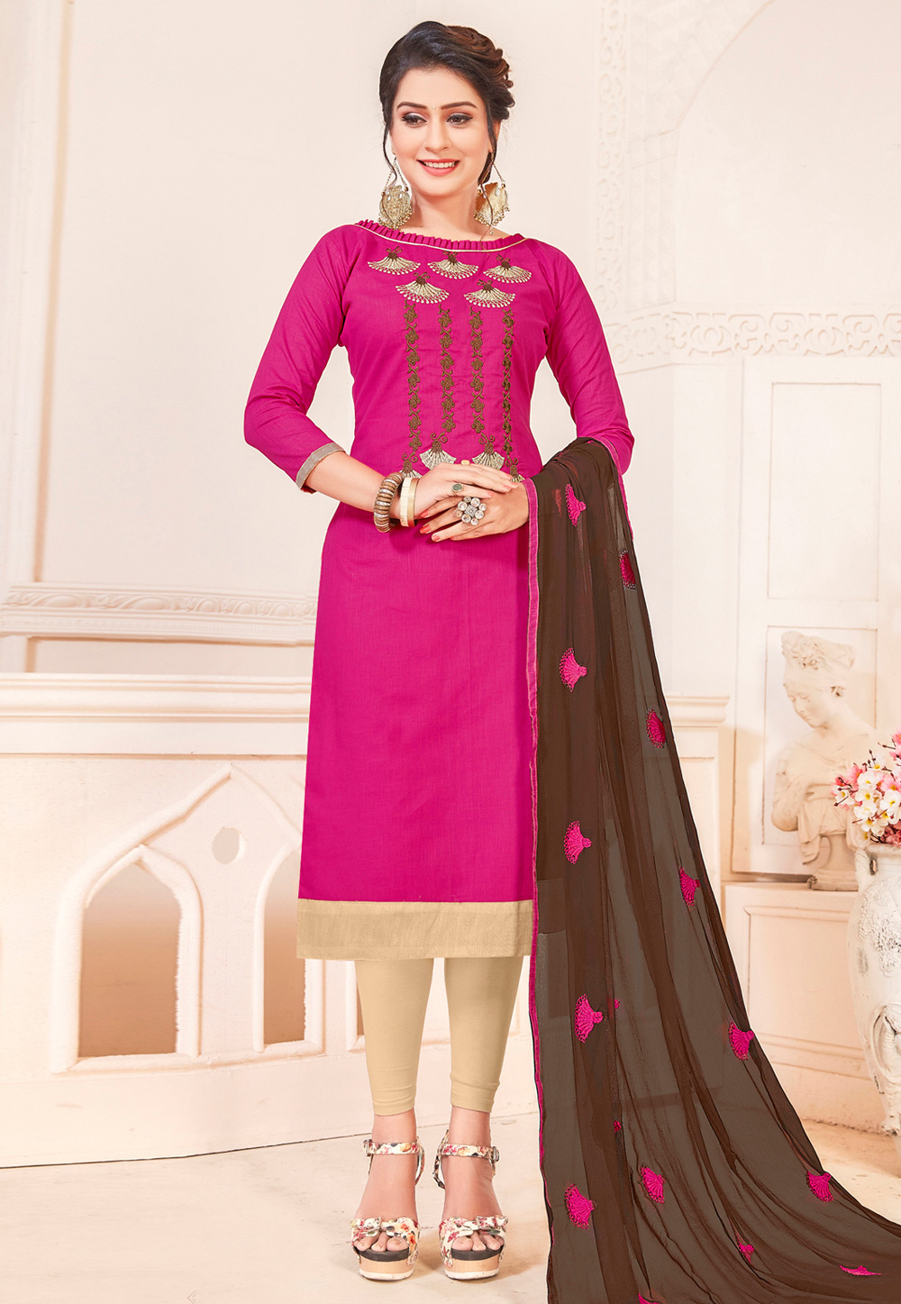 Pink Cotton Churidar Salwar Suit 242998