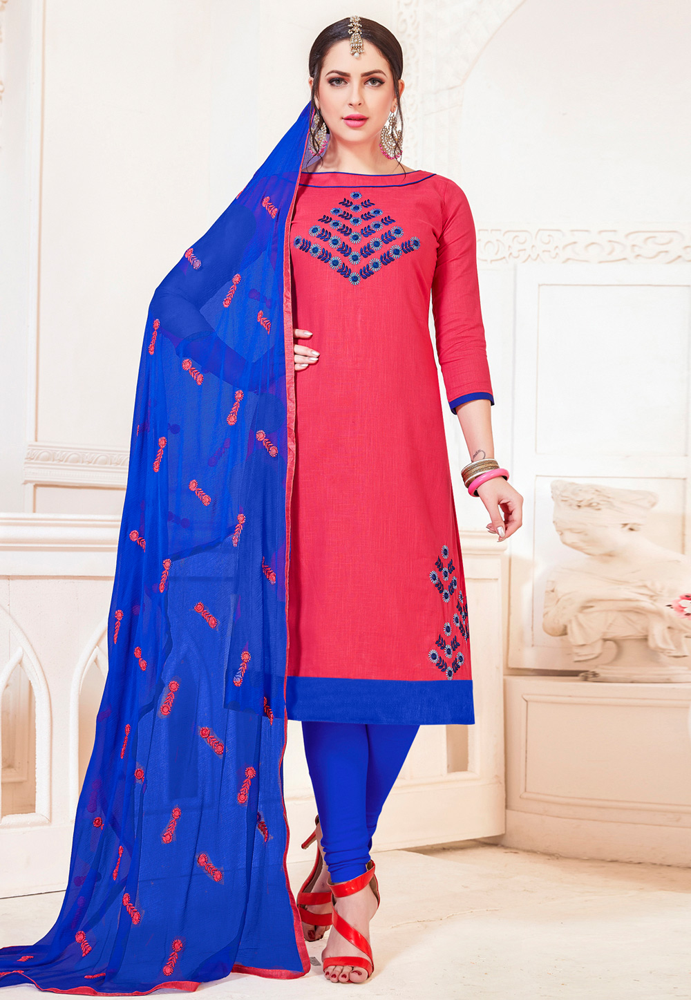 Pink Cotton Churidar Salwar Suit 243002