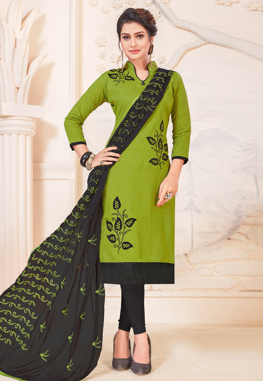 Light Green Cotton Churidar Salwar Suit 243004