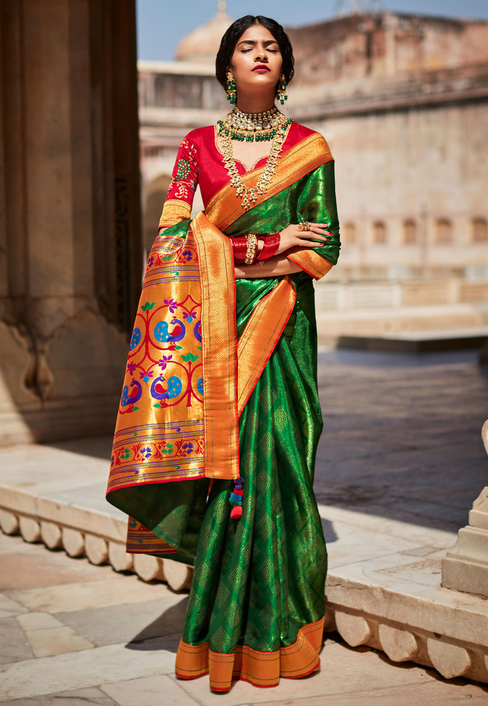 Green Silk Saree With Blouse 248617