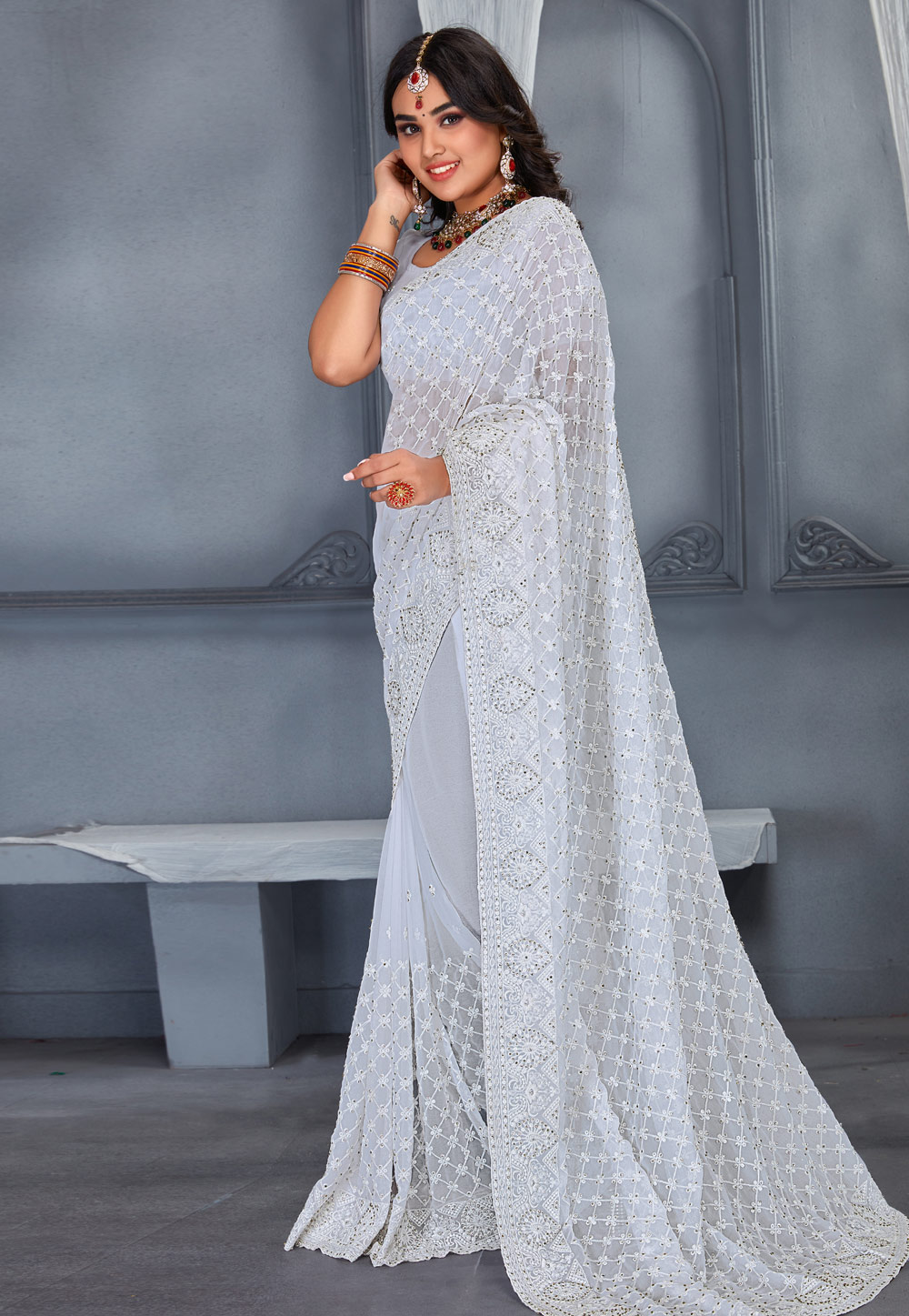 Off White Georgette Saree With Blouse 250346