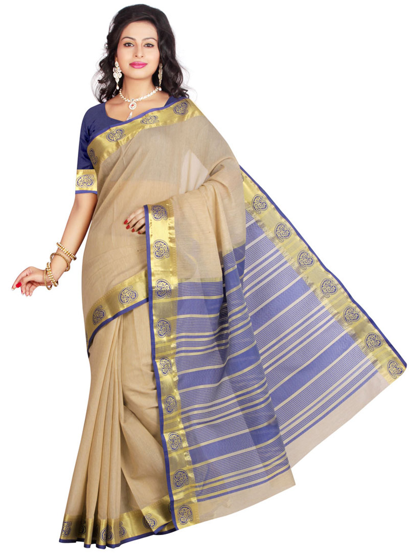 Beige Cotton Saree With Blouse 75700