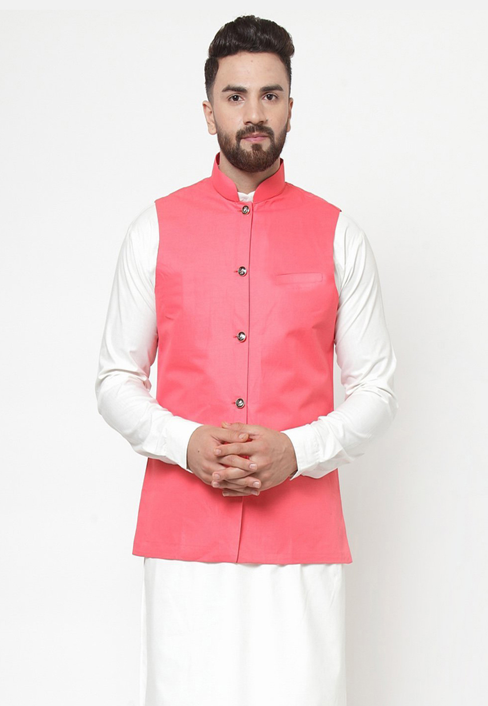 Pink Cotton Nehru Jacket 216258