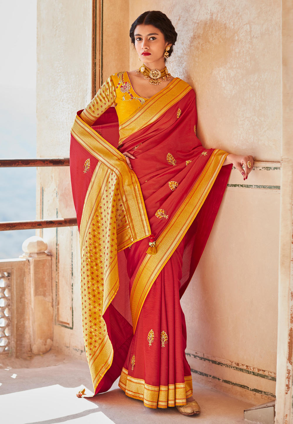 Glamourous Yellow Color Saree With Stitched Blouse - Clothsv
