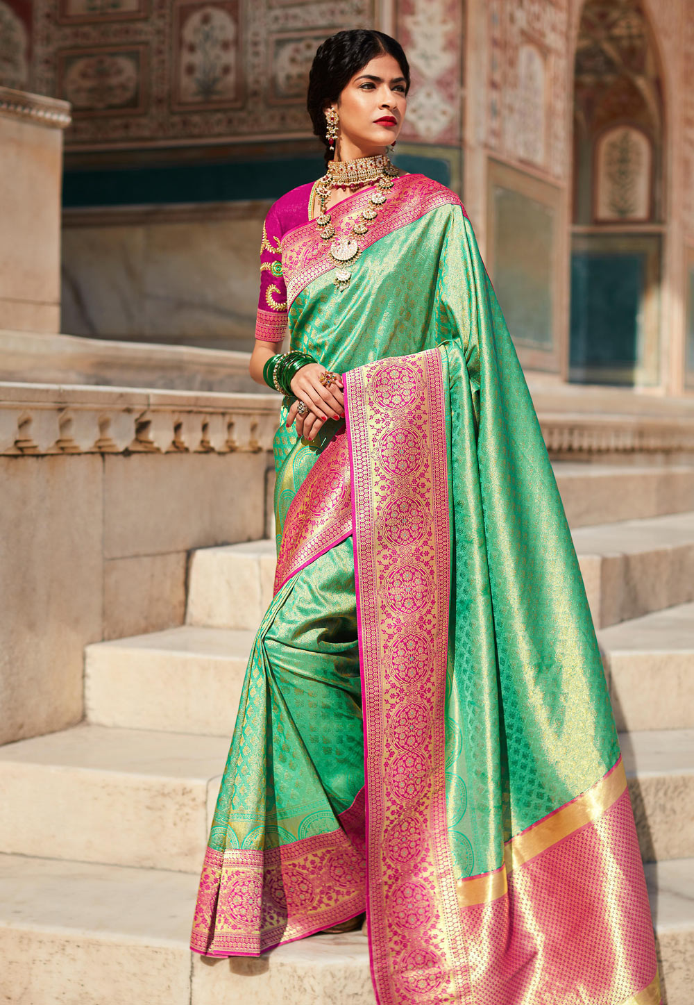 Buy online Women's Self Design Light Green Colored Saree With Blouse from  ethnic wear for Women by Sangam Prints for ₹2049 at 60% off | 2024  Limeroad.com