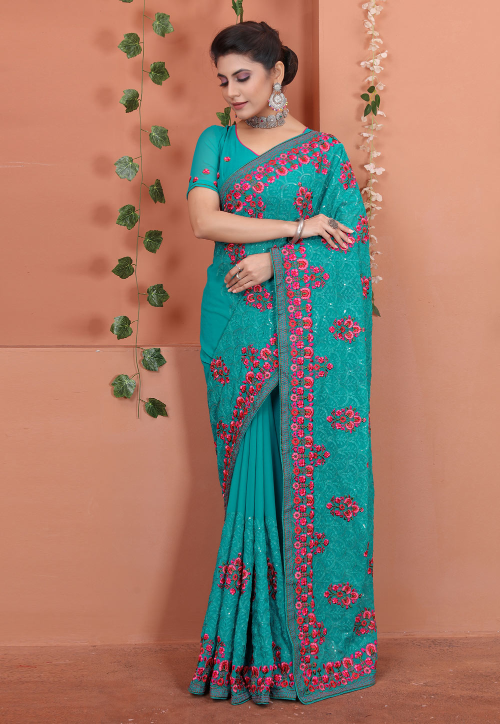 Sky Blue Georgette Saree With Blouse 250002