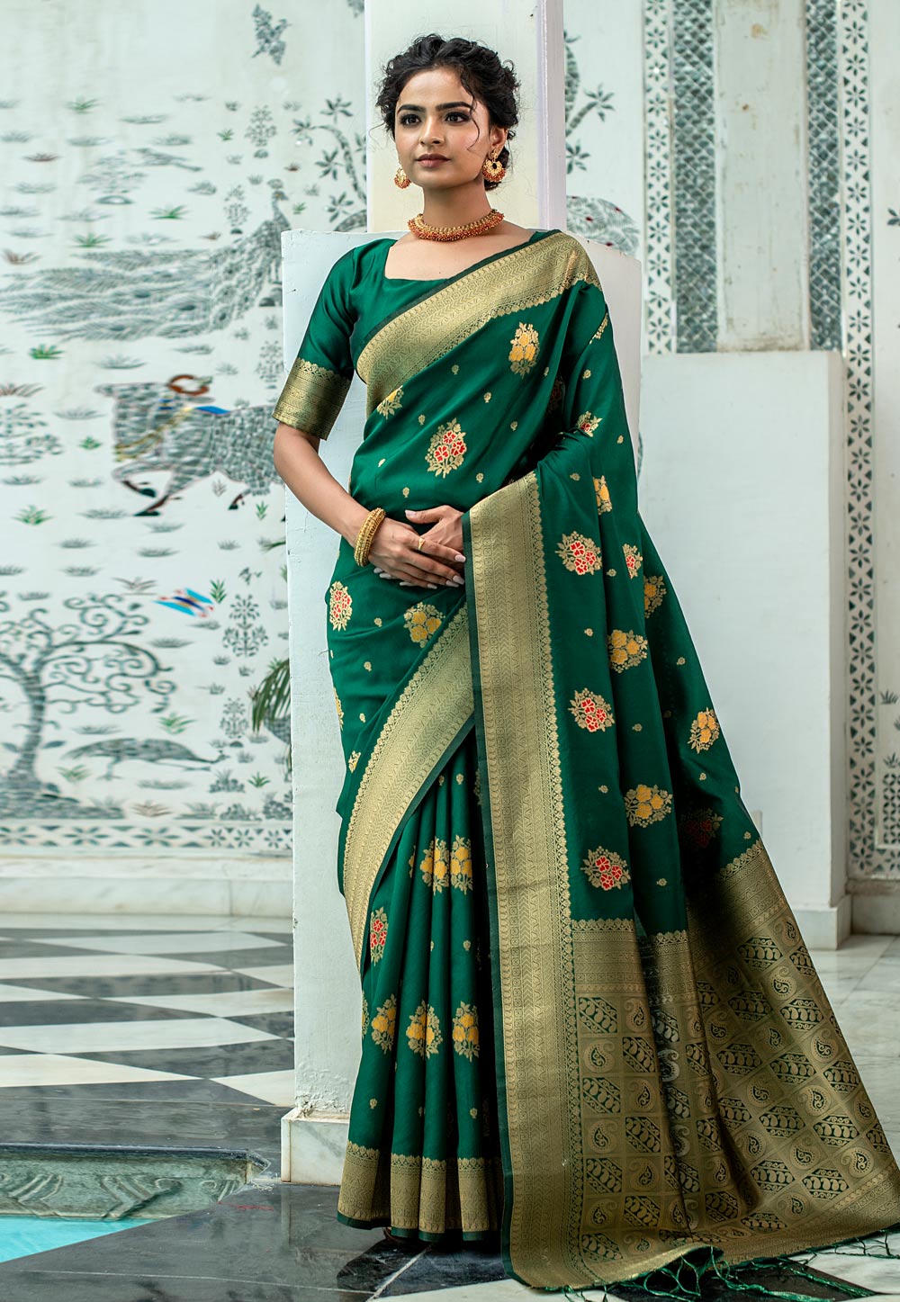Green Banarasi Silk Festival Wear Saree 237068