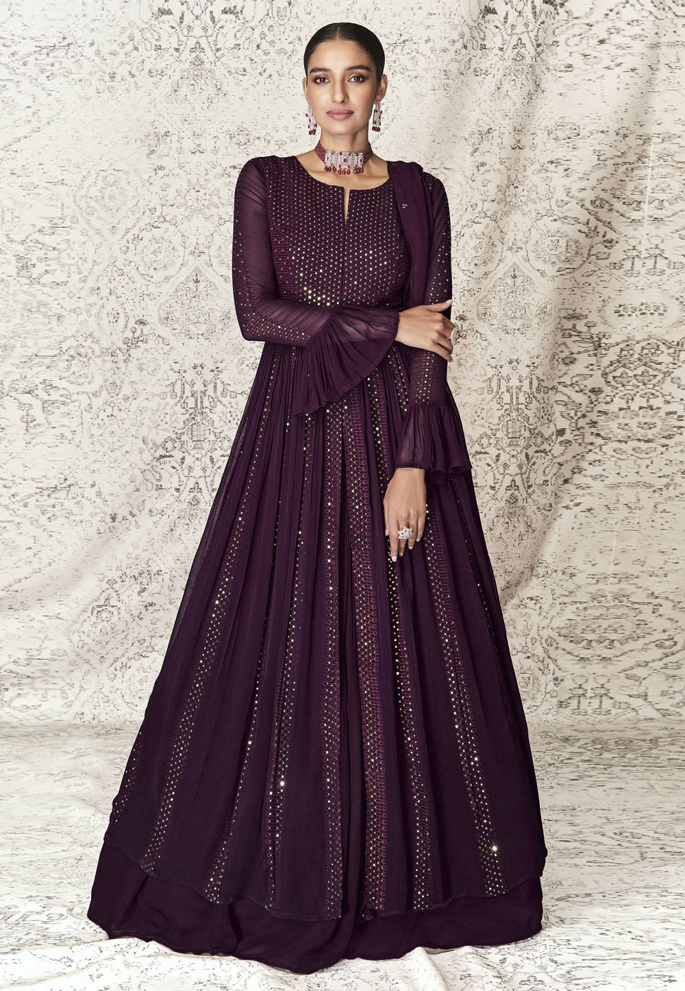 Purple Faux Georgette Floor Length Anarkali Suit 249890