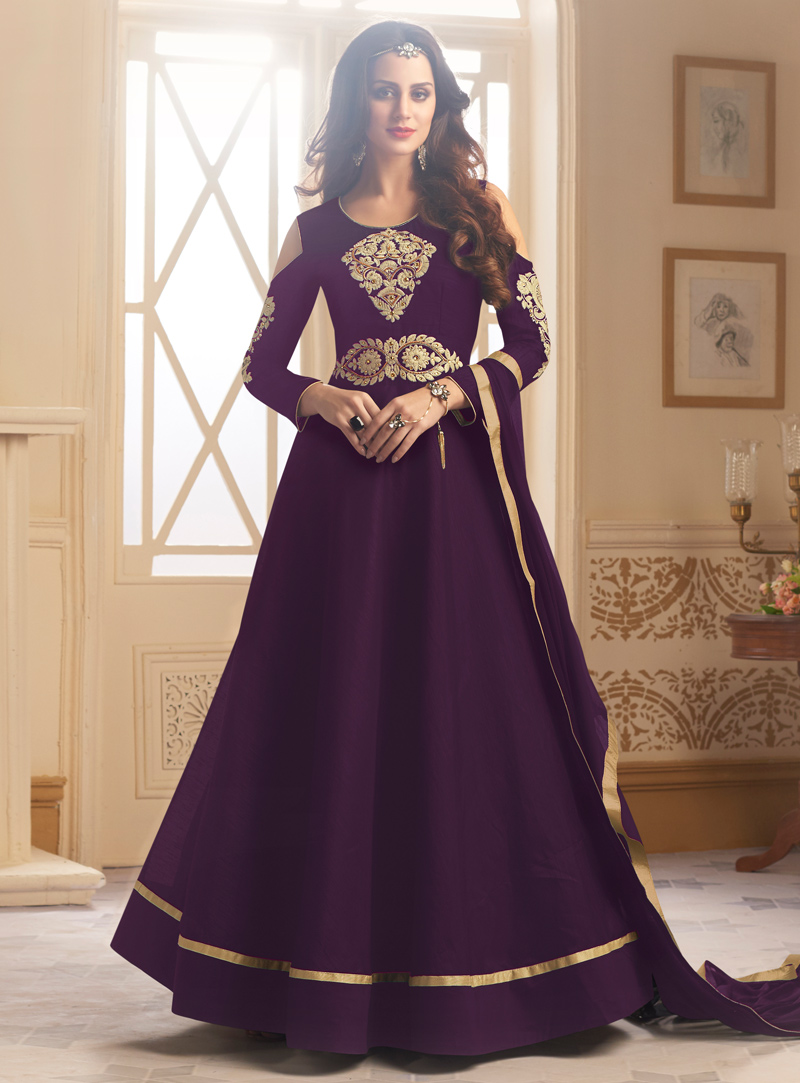 Purple Taffeta Silk Readymade Long Anarkali Suit 122872