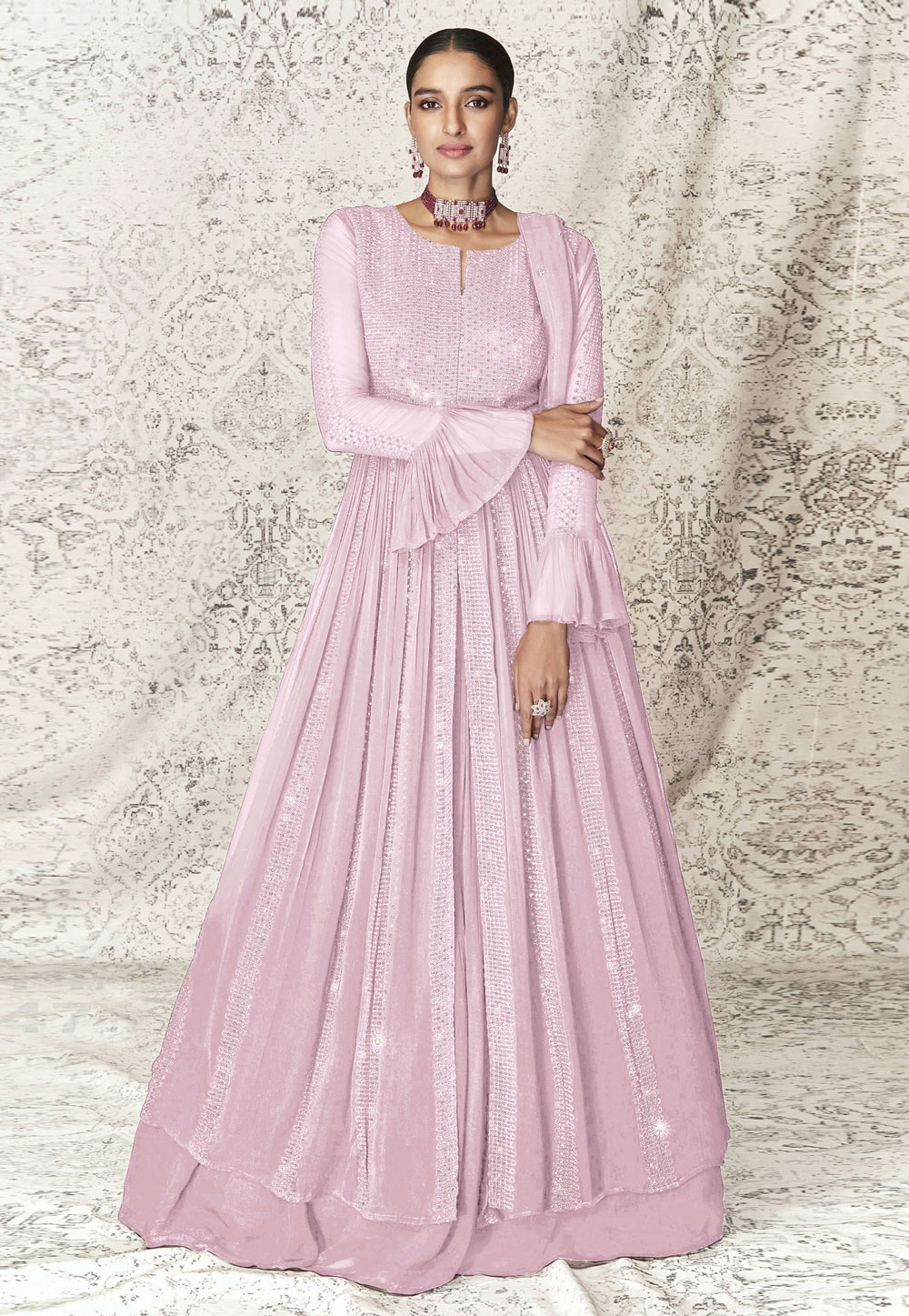 Pink Faux Georgette Abaya Style Anarkali Suit 249895