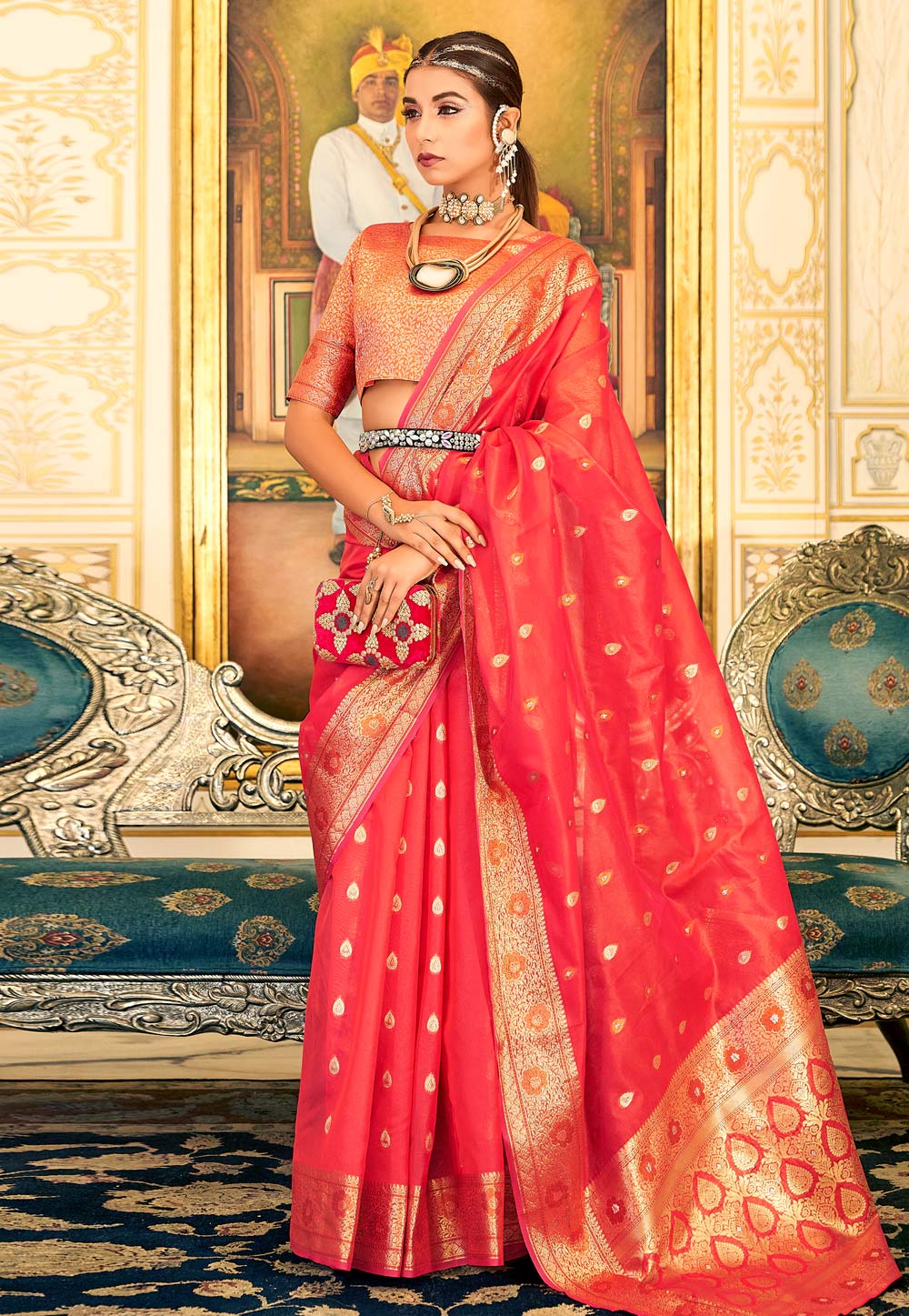 Red Organza Saree With Blouse 274804