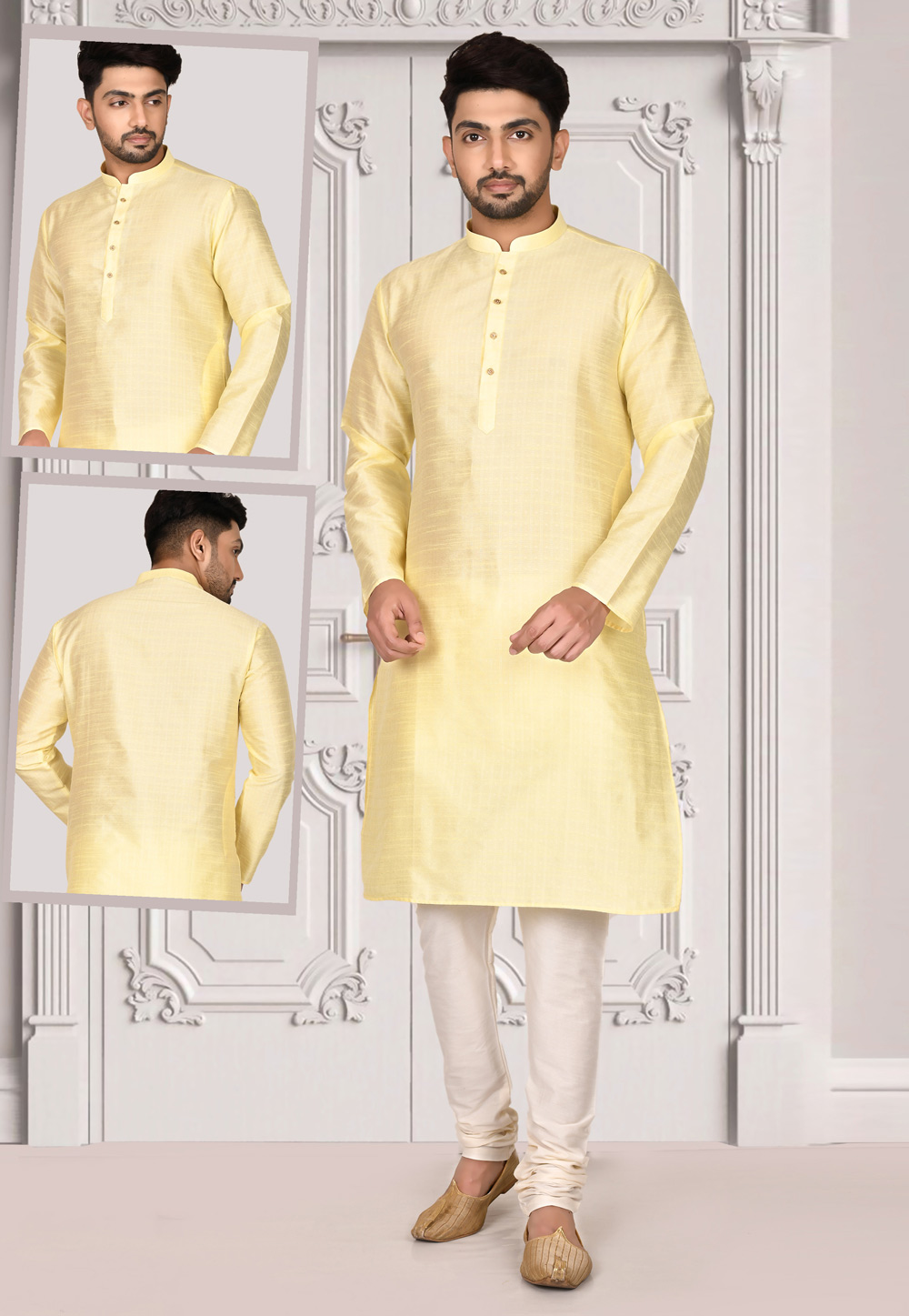 Yellow Cotton Kurta Pajama 243874