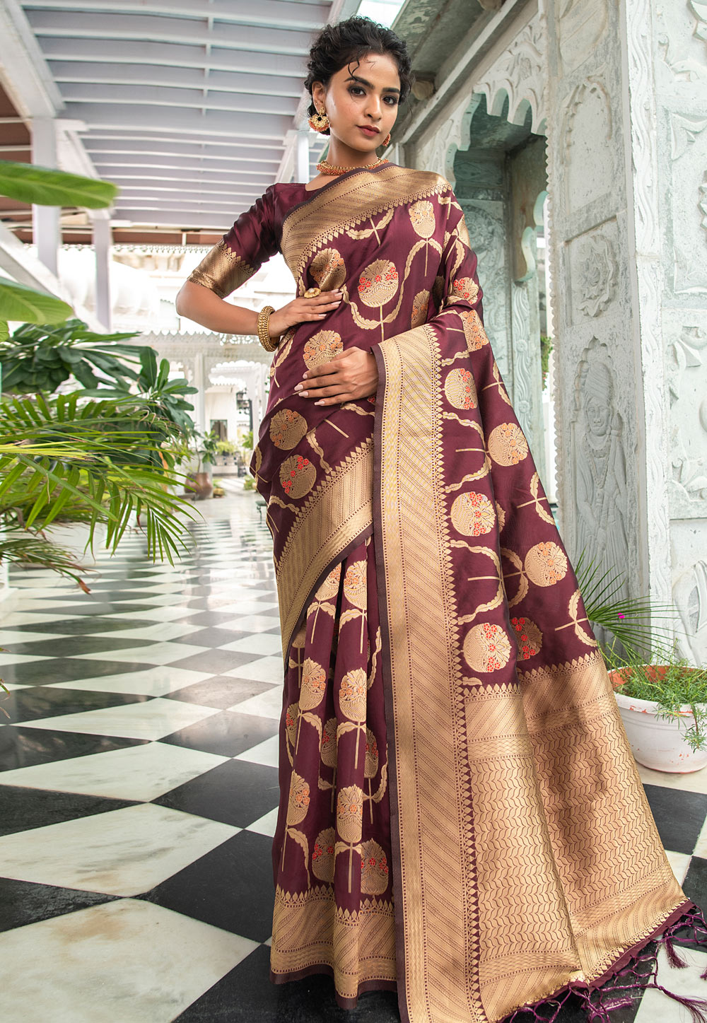 Wine Soft Silk Saree With Blouse 262101