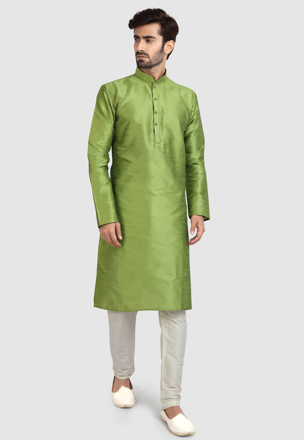 Men's Mehndi Green Cotton Kurta - Absolutely Desi
