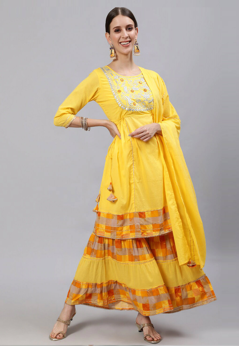 Yellow Cotton Readymade Printed Sharara Suit 243992
