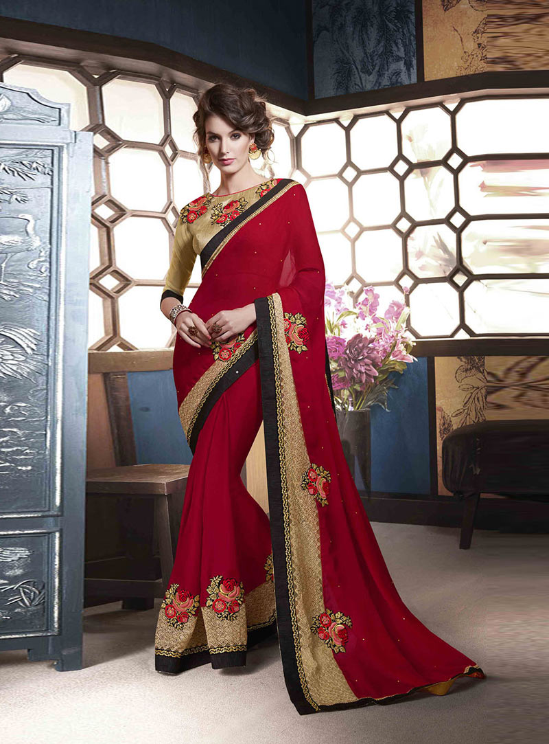 Red Georgette Party Wear Saree 80914
