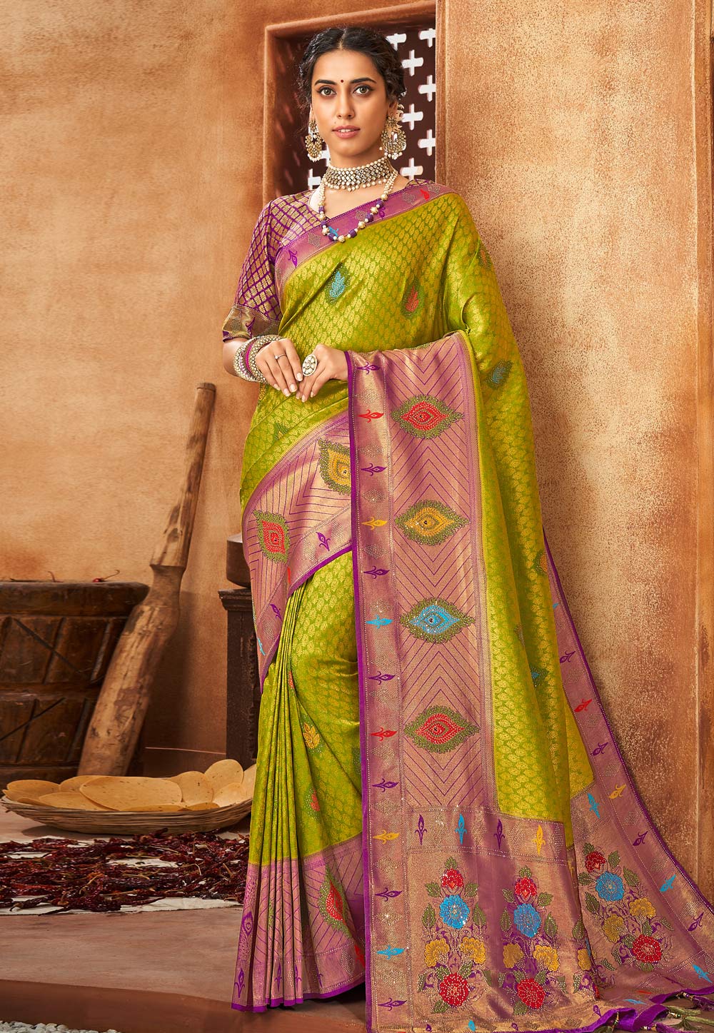 Light Green Brocade Saree With Blouse 251580