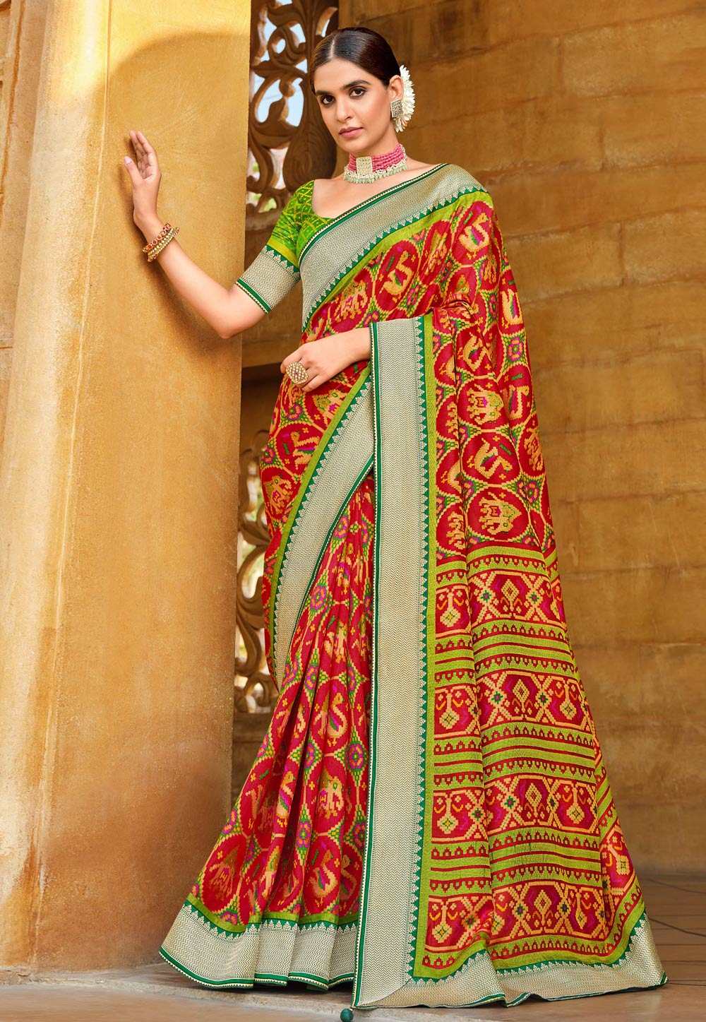 Red Brasso Saree With Blouse 244740