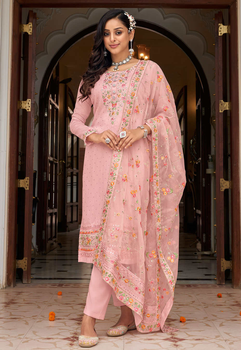 Pink Viscose Pant Style Suit 249097