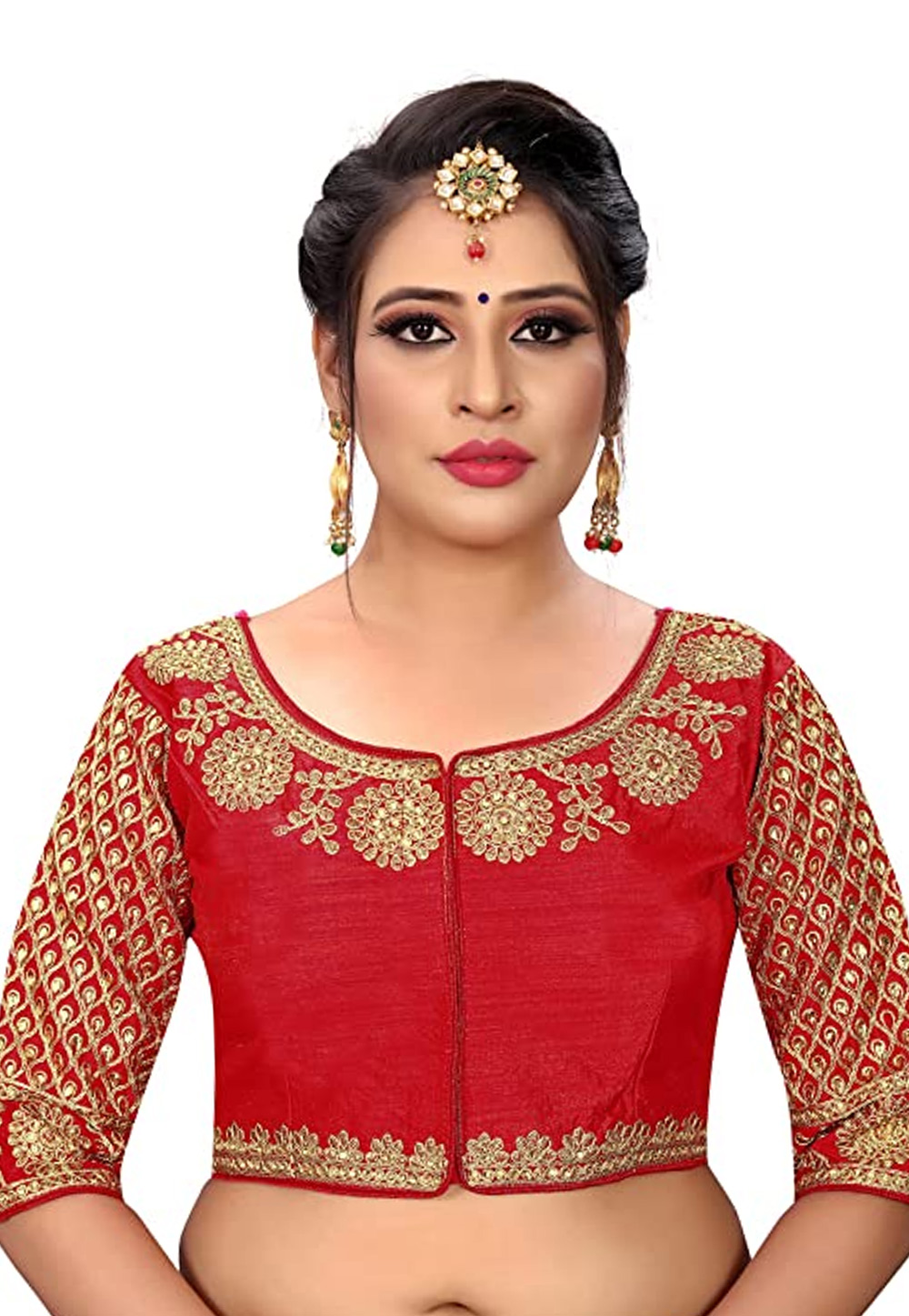 Red Silk Readymade Blouse 244341