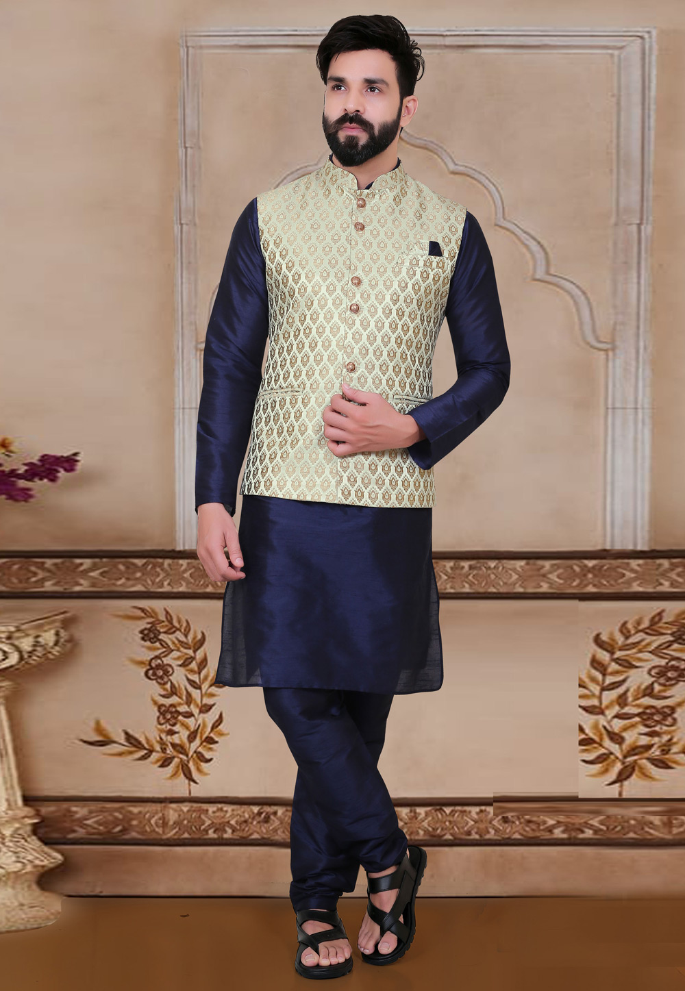Ethnic Wear Blue Kurta with Nehru Jacket | Nehru jackets, How to wear,  Dupion silk