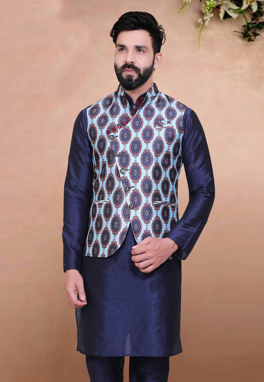 Buy Sky Blue Weaving Banarasi Silk Kurta Pajama With Jacket Online