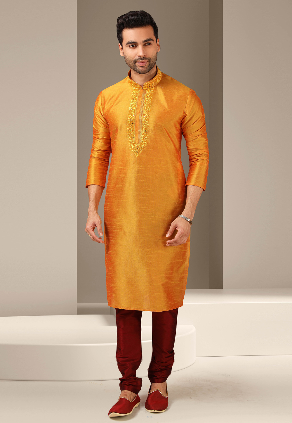 Orange Banarasi Kurta Pajama 244712