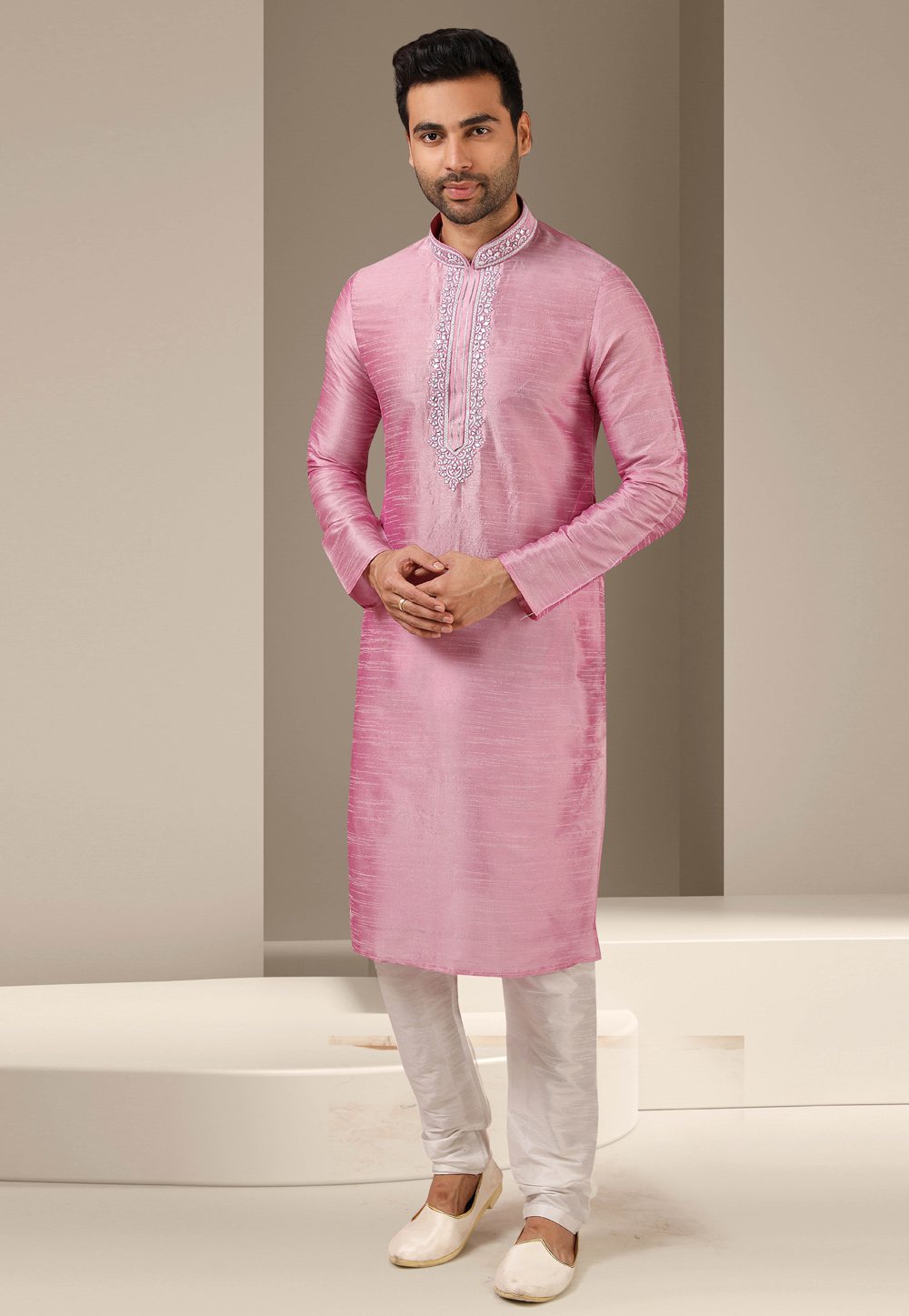 Pink Banarasi Kurta Pajama 244716