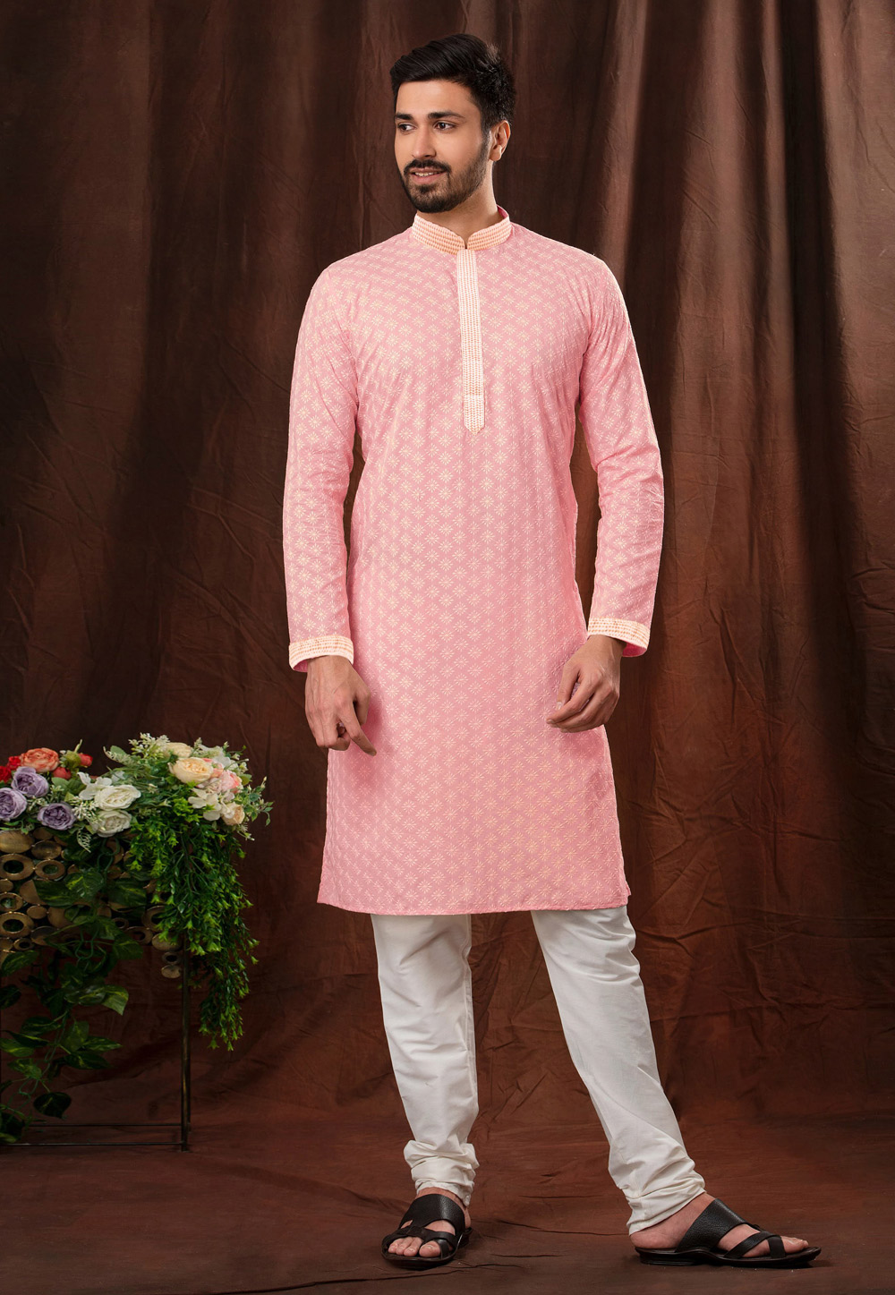 Pink Cotton Kurta Pajama 247471