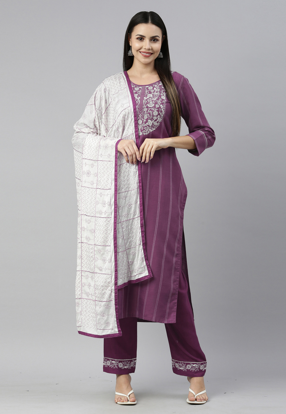 Purple Cotton Readymade Pant Style Suit 244926