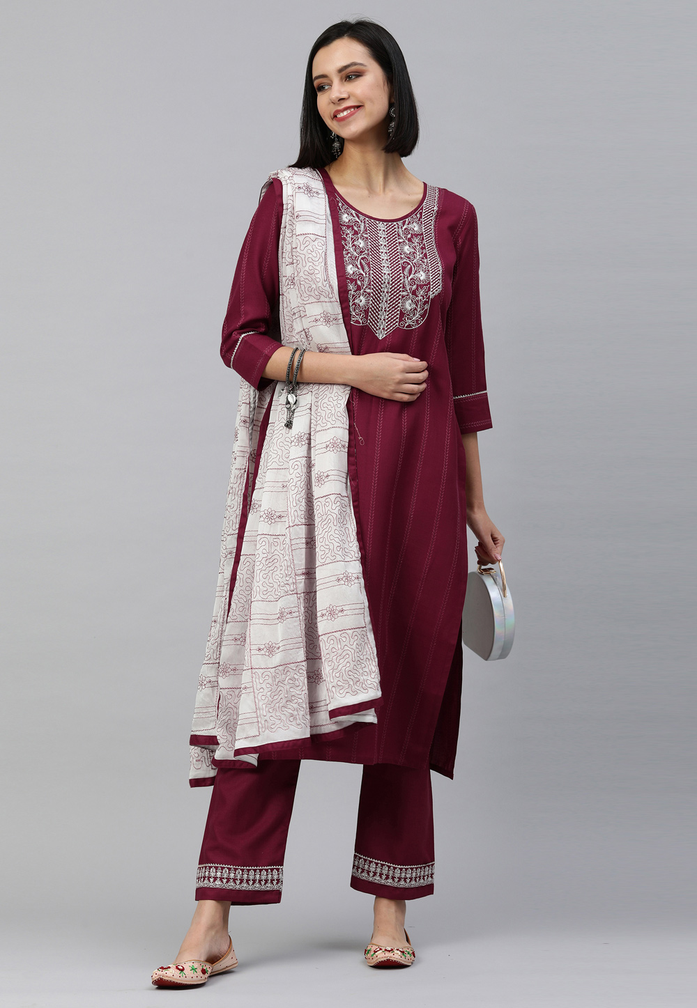 Maroon Cotton Readymade Pant Style Suit 244928